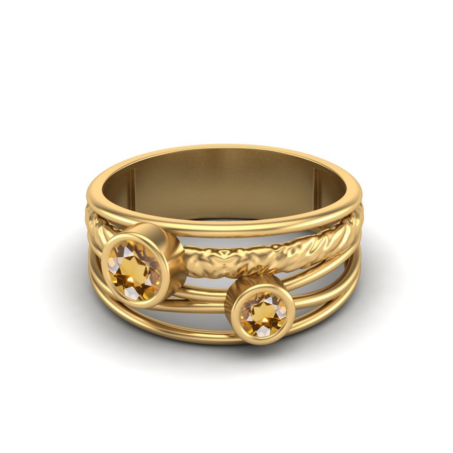 Citrine Artistic Textured Wire Wrap Band Ring – Sterling Silver