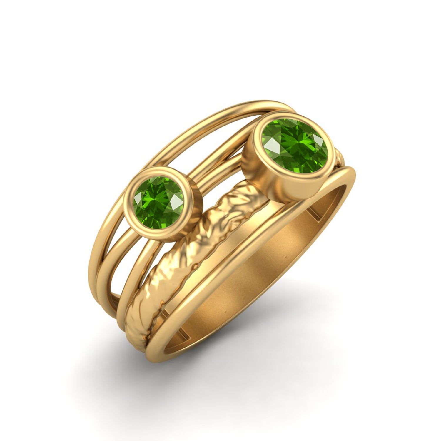 Emerald Dual Gemstones Boho Wide Band Ring – Sterling Silver