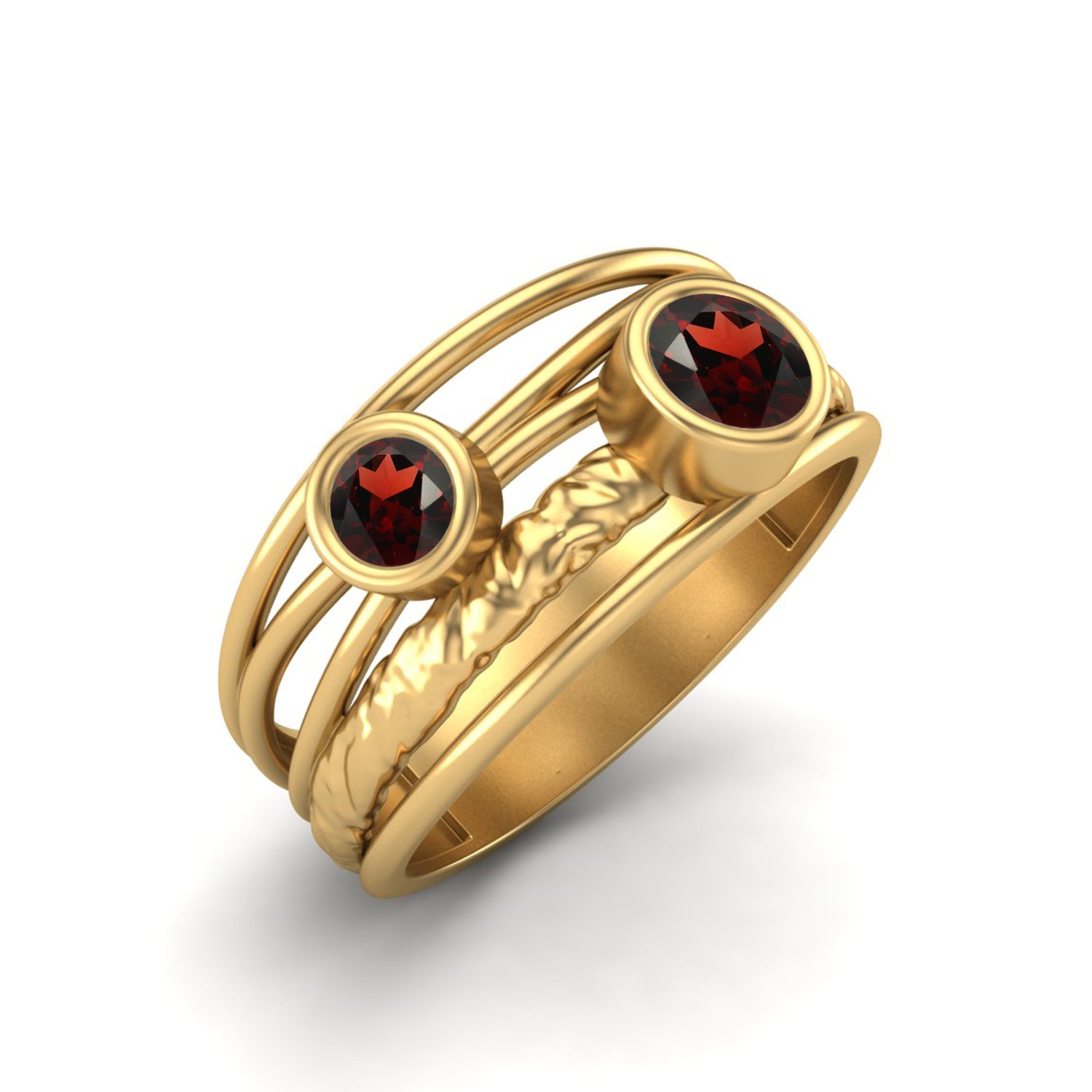 Anello con fascia avvolgente in granato doppio testurizzato – Argento Sterling