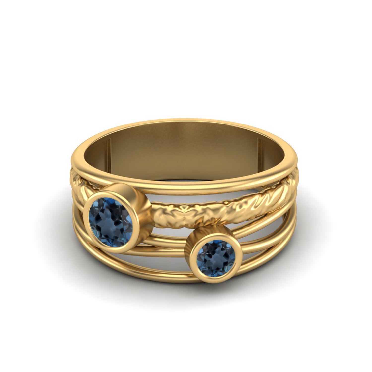 London Blue Topaz Artistic Textured Wire Wrap Band Ring – Sterling Silver