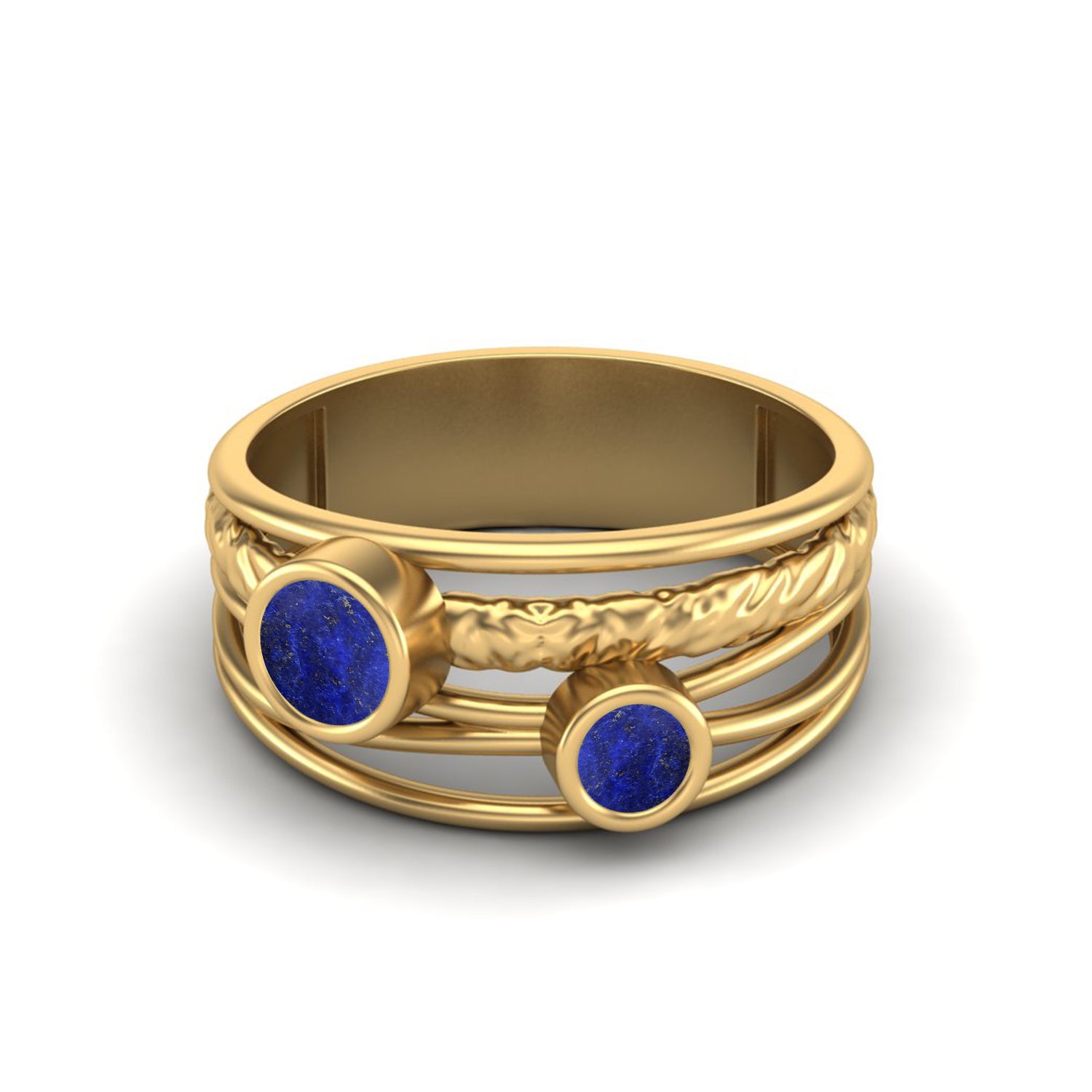 Lapis Textured Design Wide Band Ring - Sterling Silver