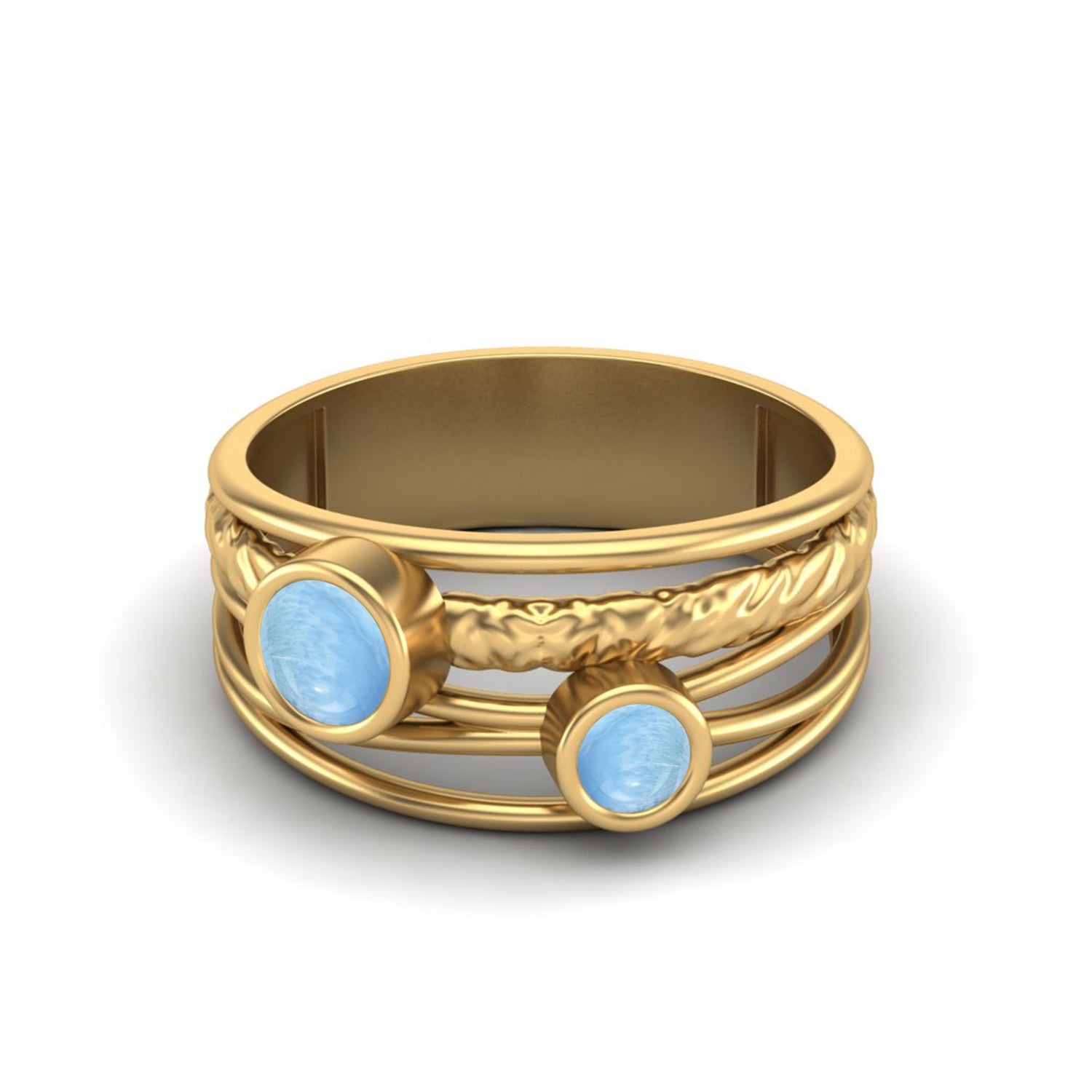 Larimar Textured Design Wide Band Ring - Sterling Silver