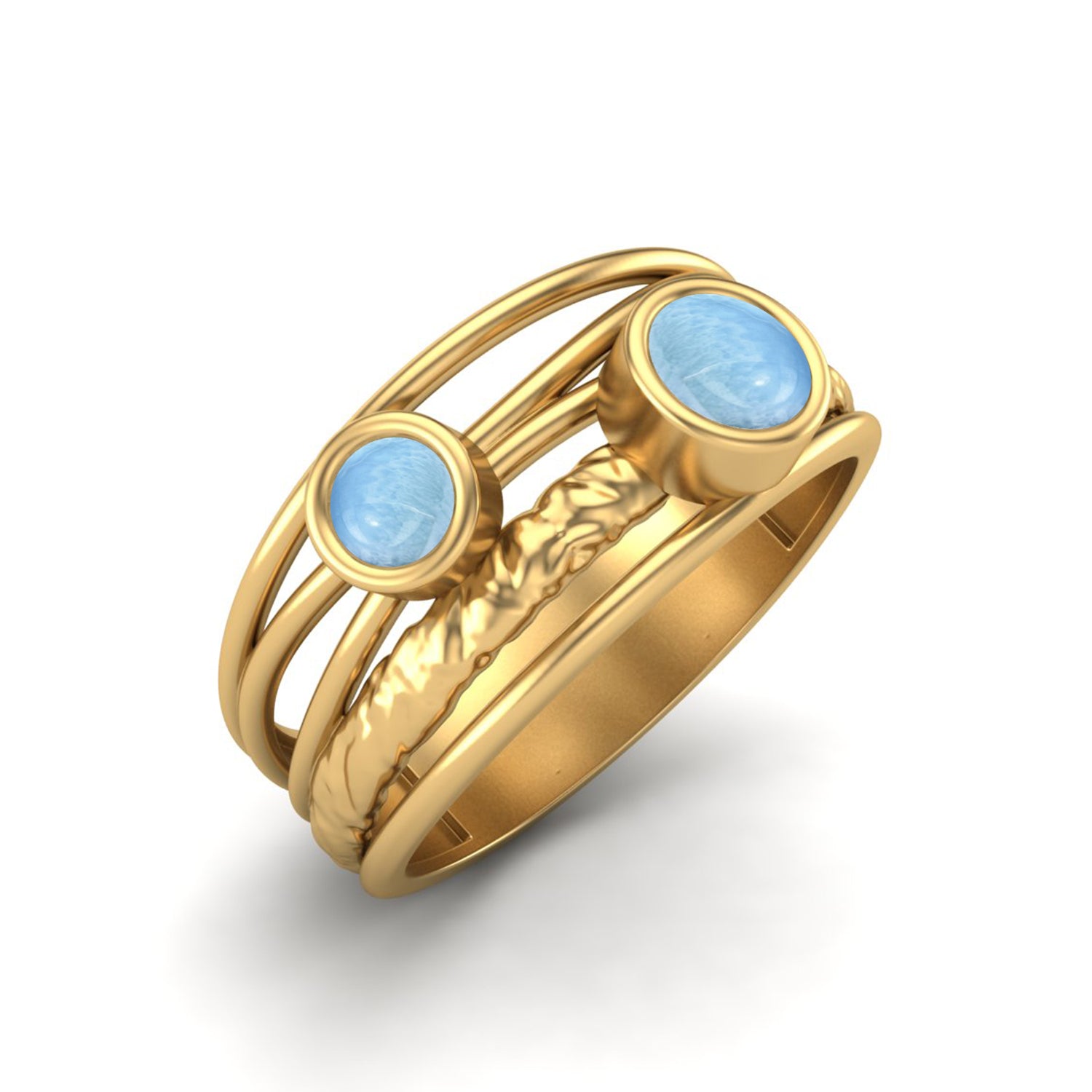 Larimar Textured Design Wide Band Ring - Sterling Silver