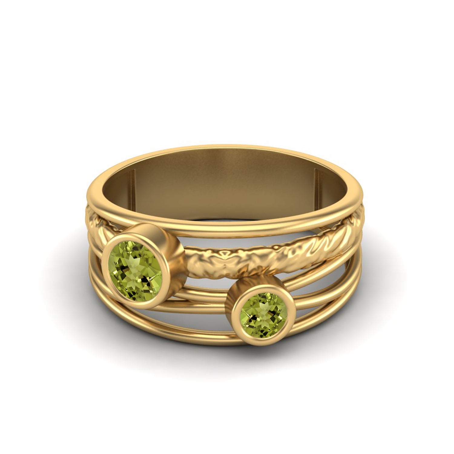 Peridot Textured Design Wide Band Ring - Sterling Silver