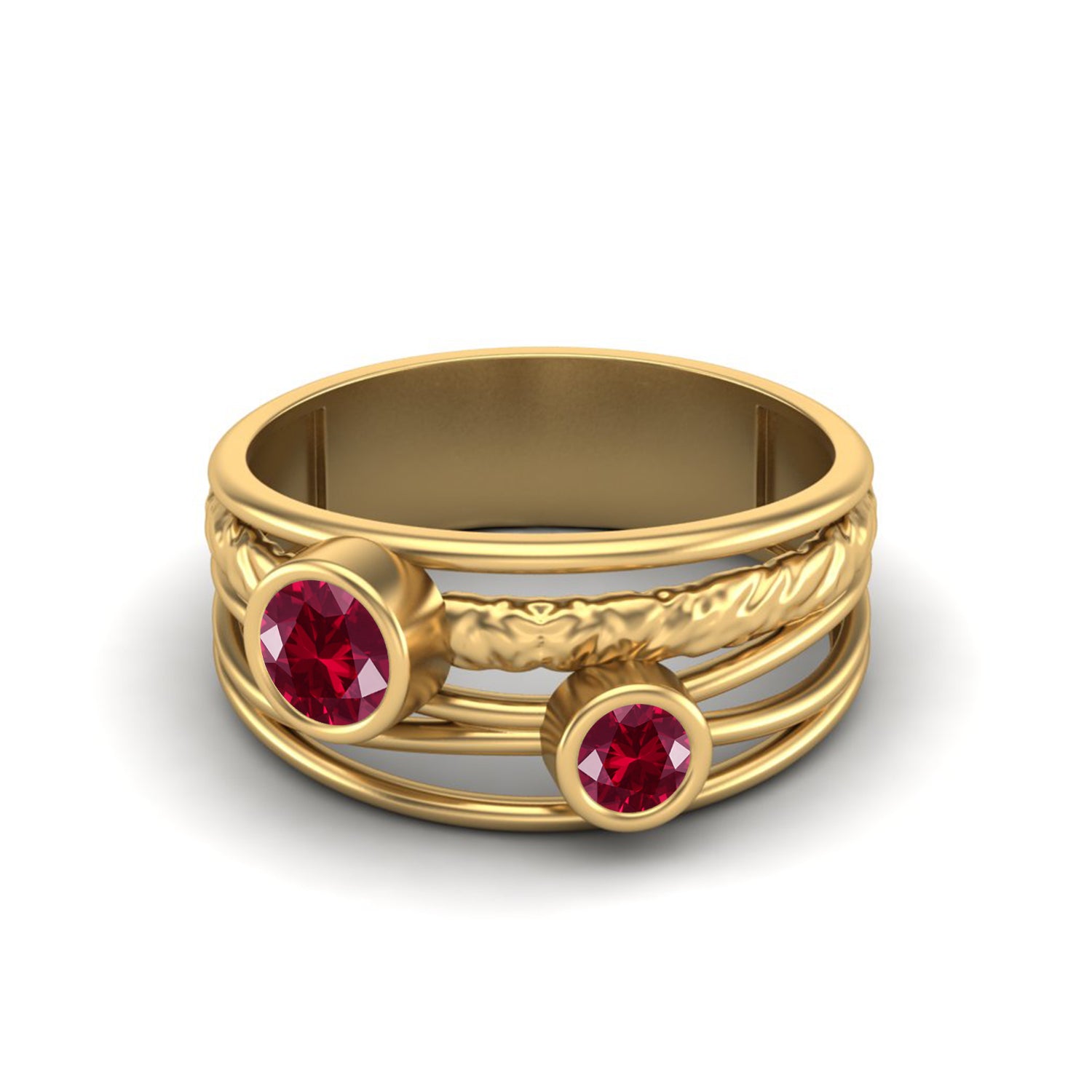 Ruby Textured Design Wide Band Ring - Sterling Silver