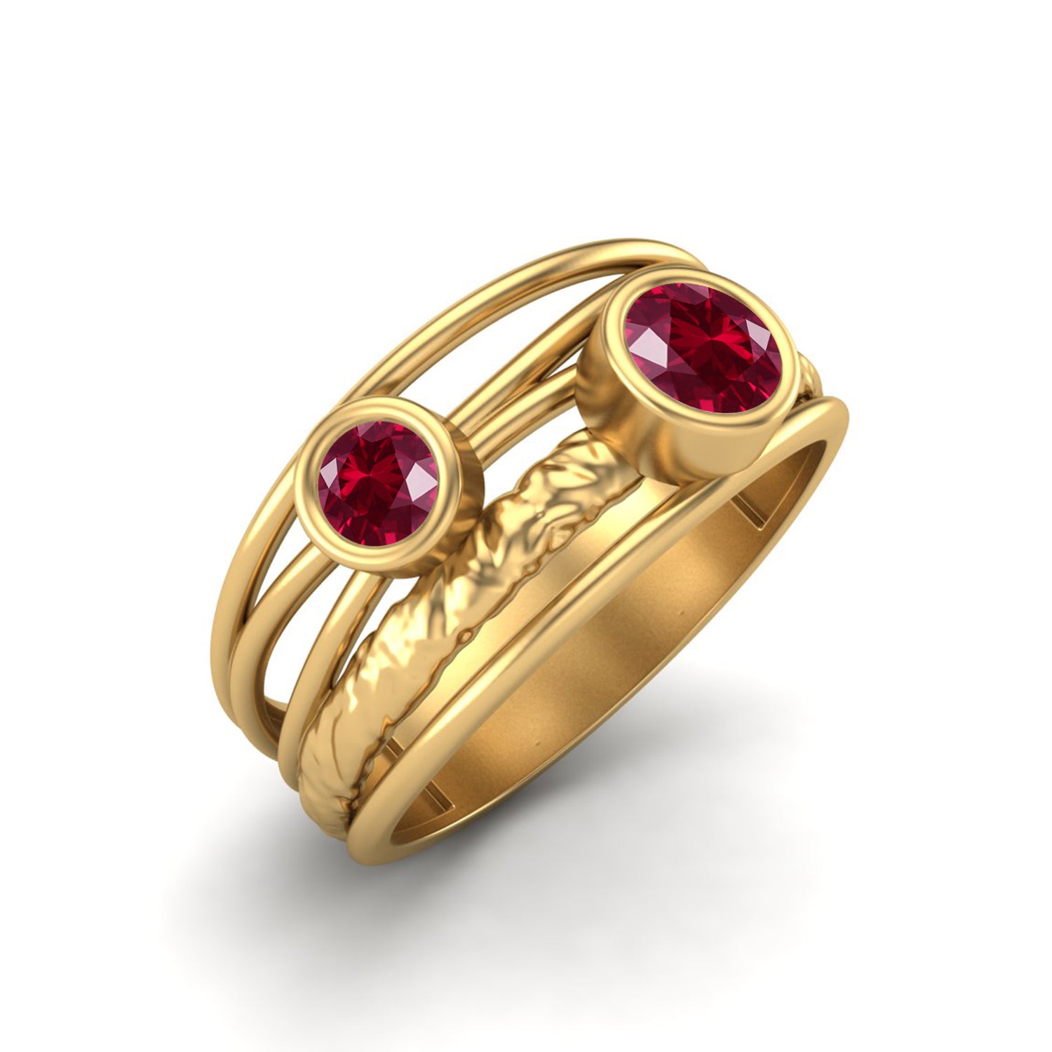 Ruby Textured Design Wide Band Ring - Sterling Silver