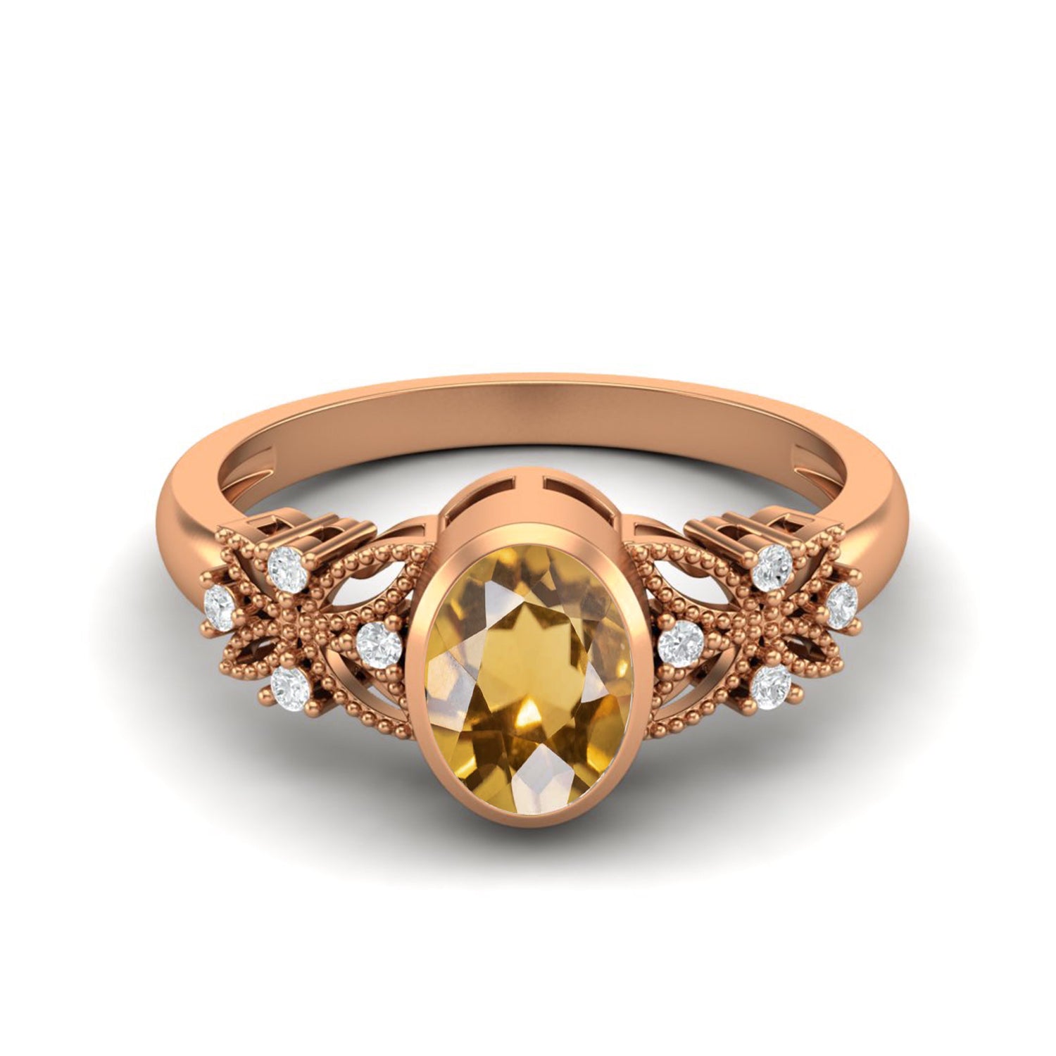 Citrine Floral Diamond Accents Ring – Sterling Silver