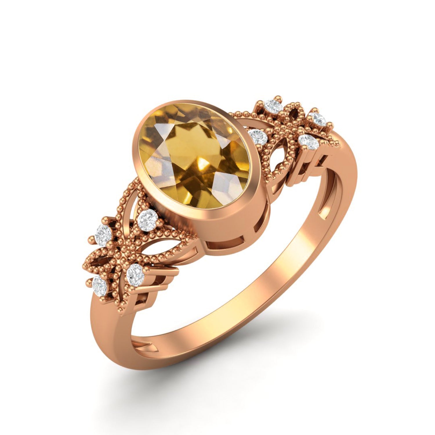 Citrine Floral Diamond Accents Ring – Sterling Silver