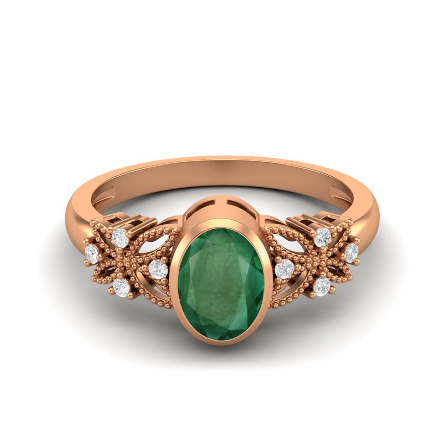 Emerald Floral Diamond Accents Ring – Sterling Silver