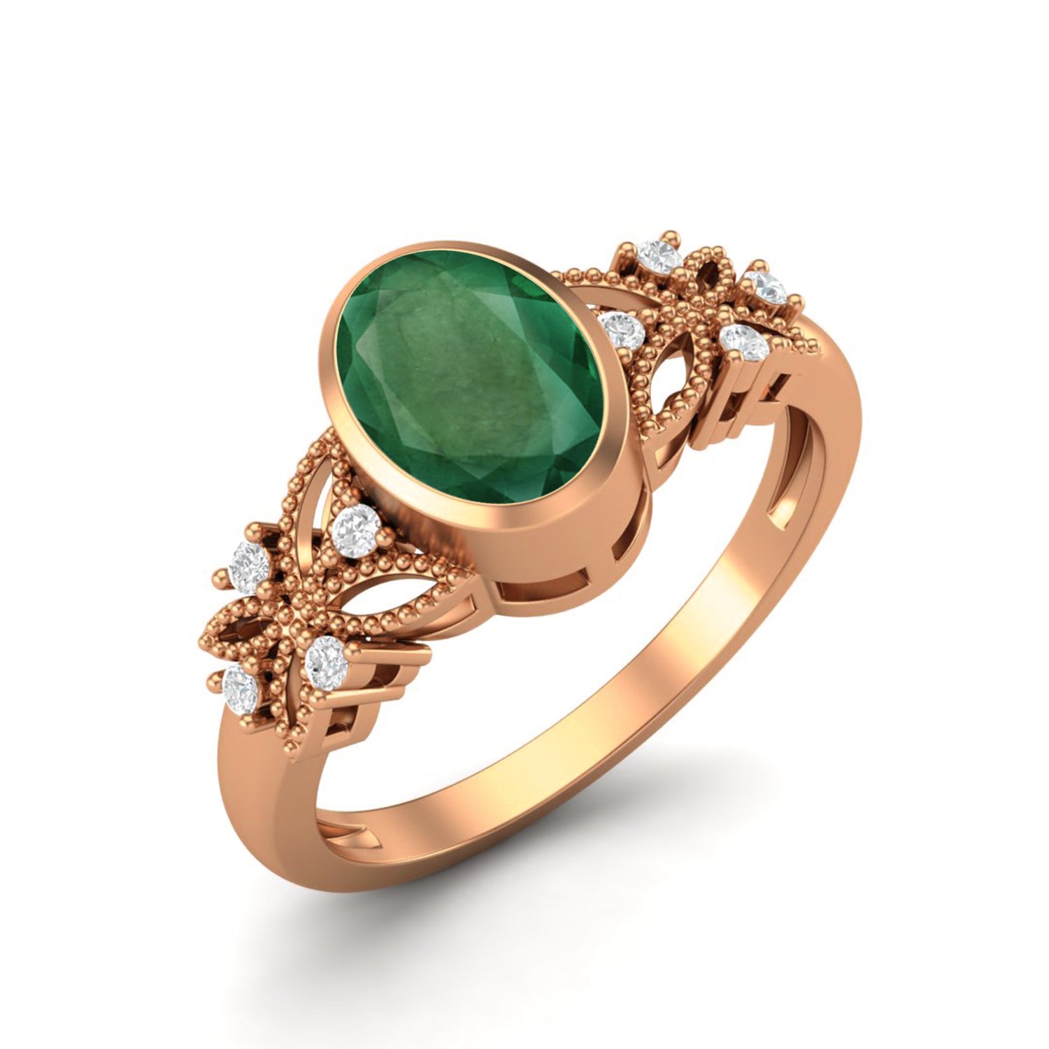 Emerald Floral Diamond Accents Ring – Sterling Silver