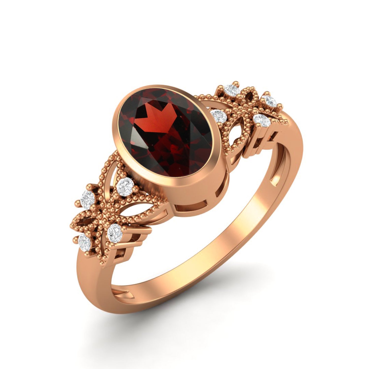 Garnet White Accents Vine Inspired Ring – Sterling Silver