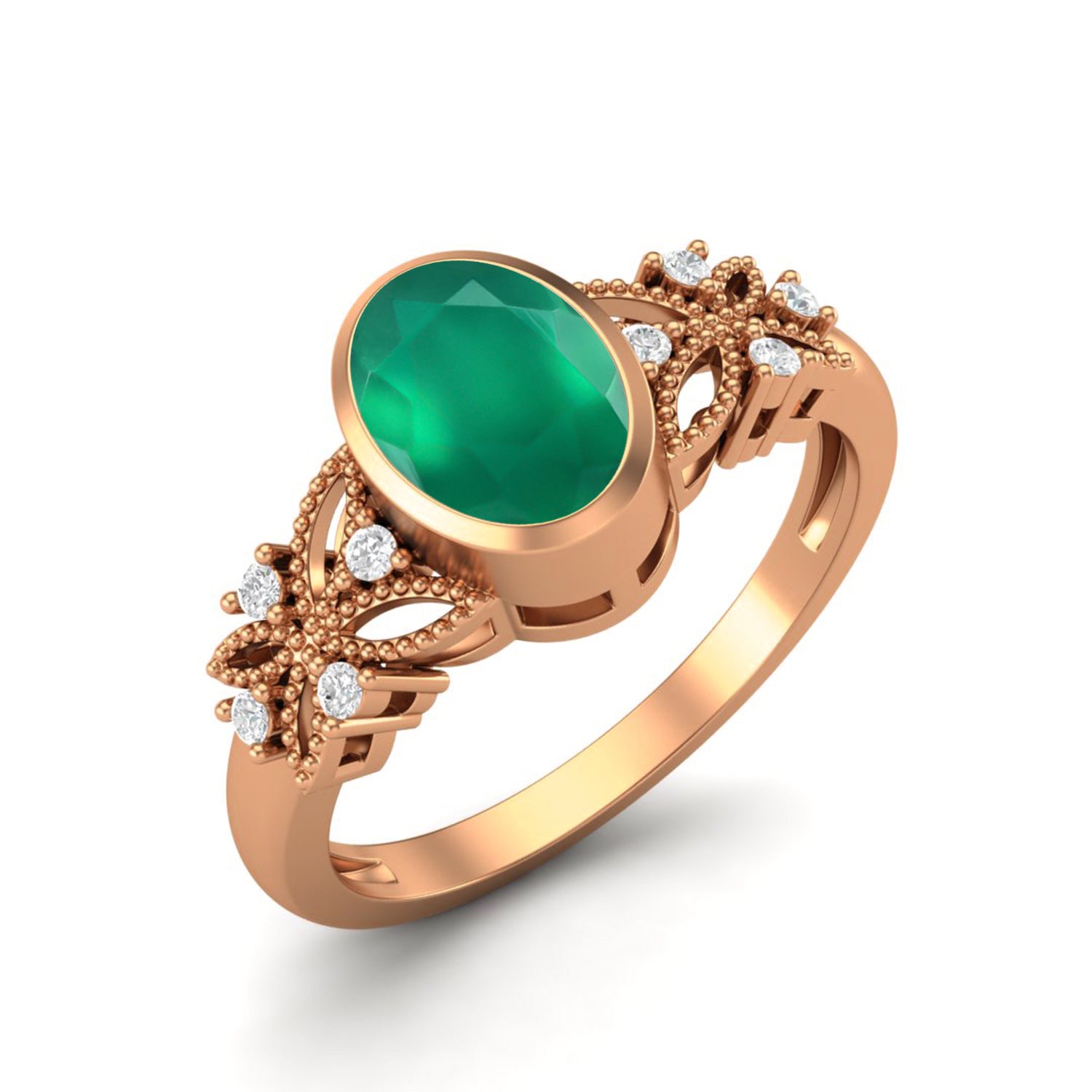 Anello nuziale in onice verde 7x5 mm, anello celtico in argento sterling 925 per lei