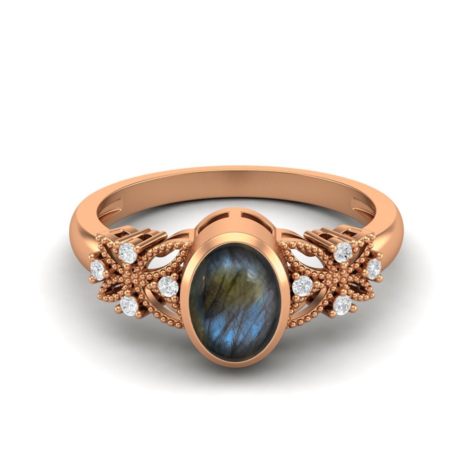 Anello solitario da sposa celtico in labradorite ovale da 7x5 mm