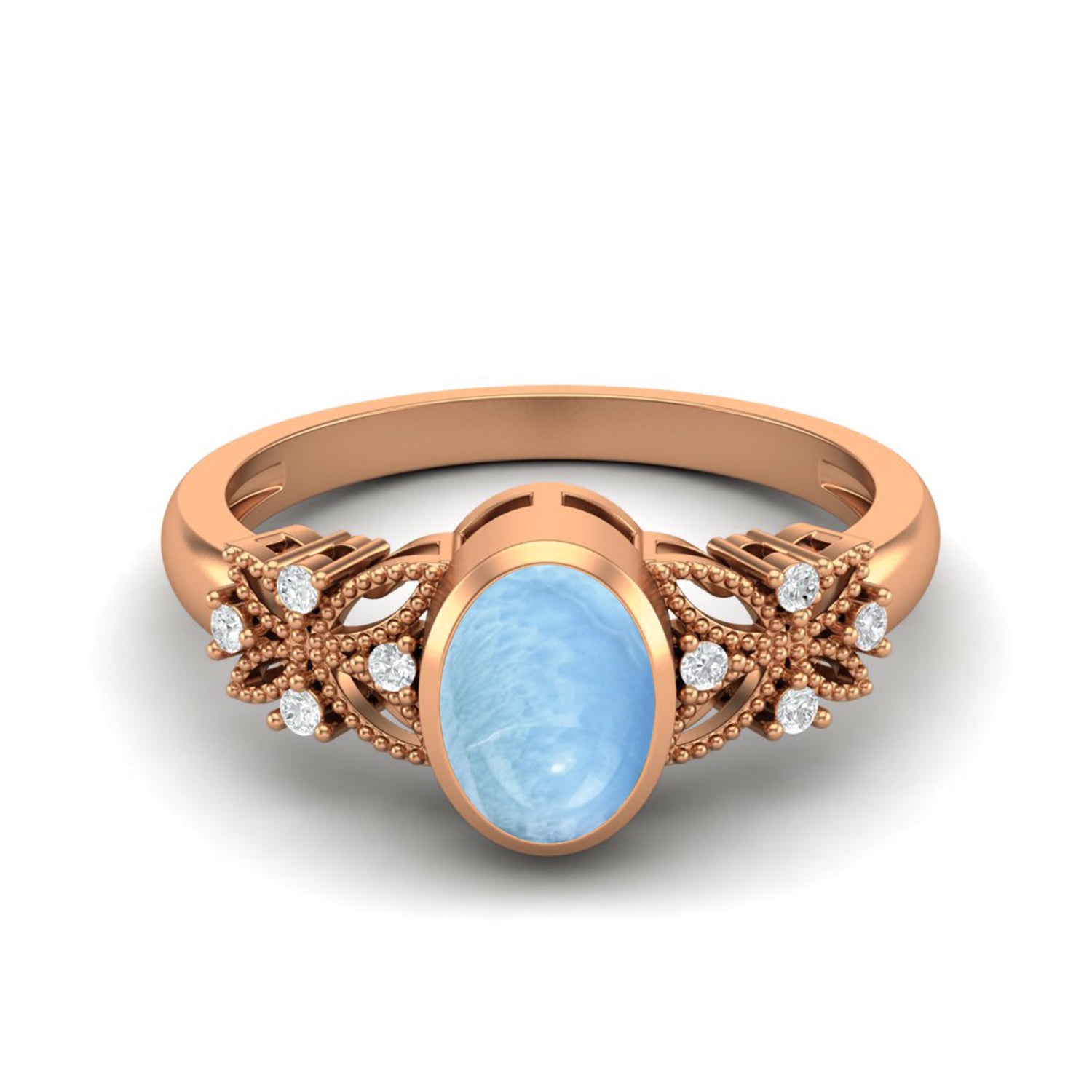 Anello solitario in argento sterling 925 con larimar, ovale, 7x5 mm, anello celtico per lei
