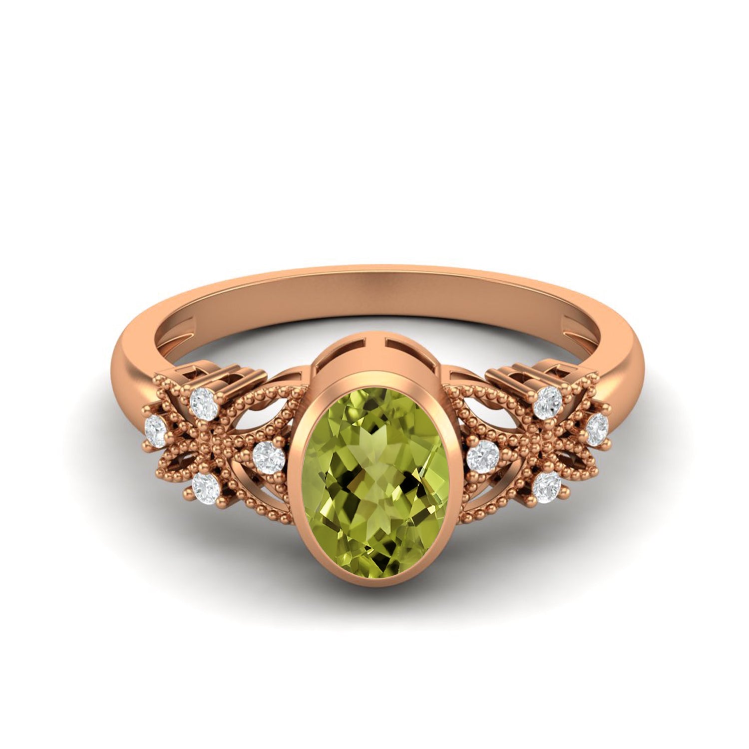 Peridot Floral Accents Ring - Sterling Silver