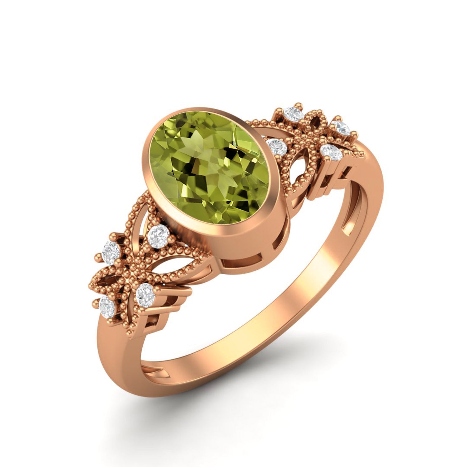Peridot Floral Accents Ring - Sterling Silver