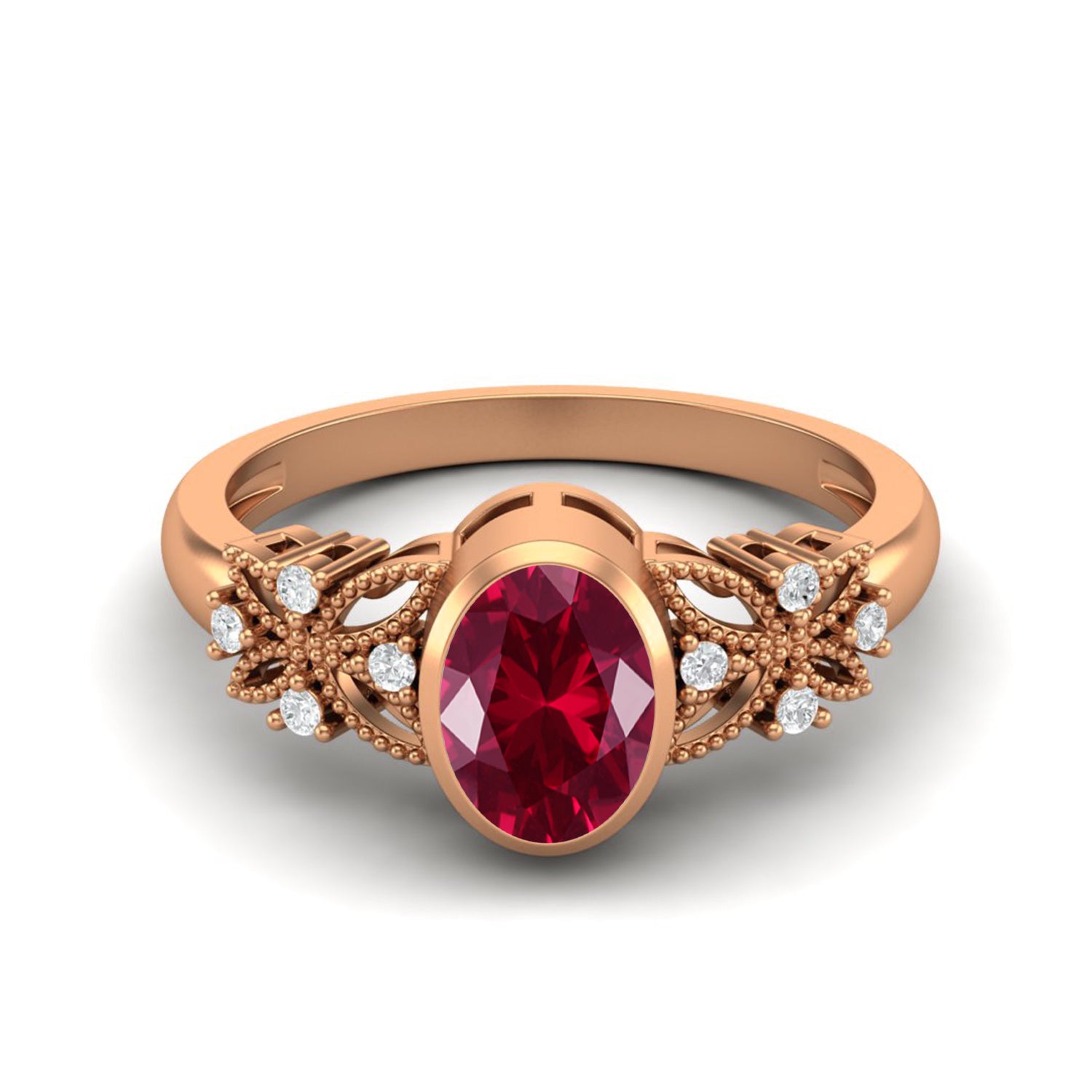 Ruby Floral Diamond Accents Ring - Sterling Silver