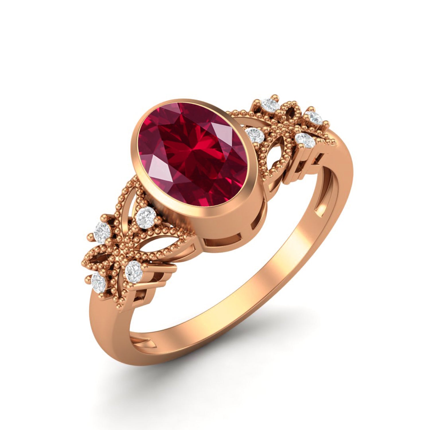 Ruby Floral Diamond Accents Ring - Sterling Silver