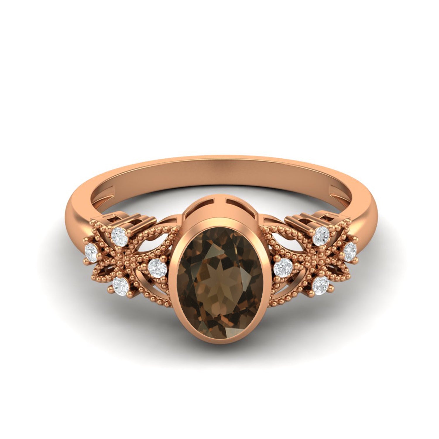 Anello in quarzo fumé 7x5 mm per lei, anello celtico, anello solitario unico