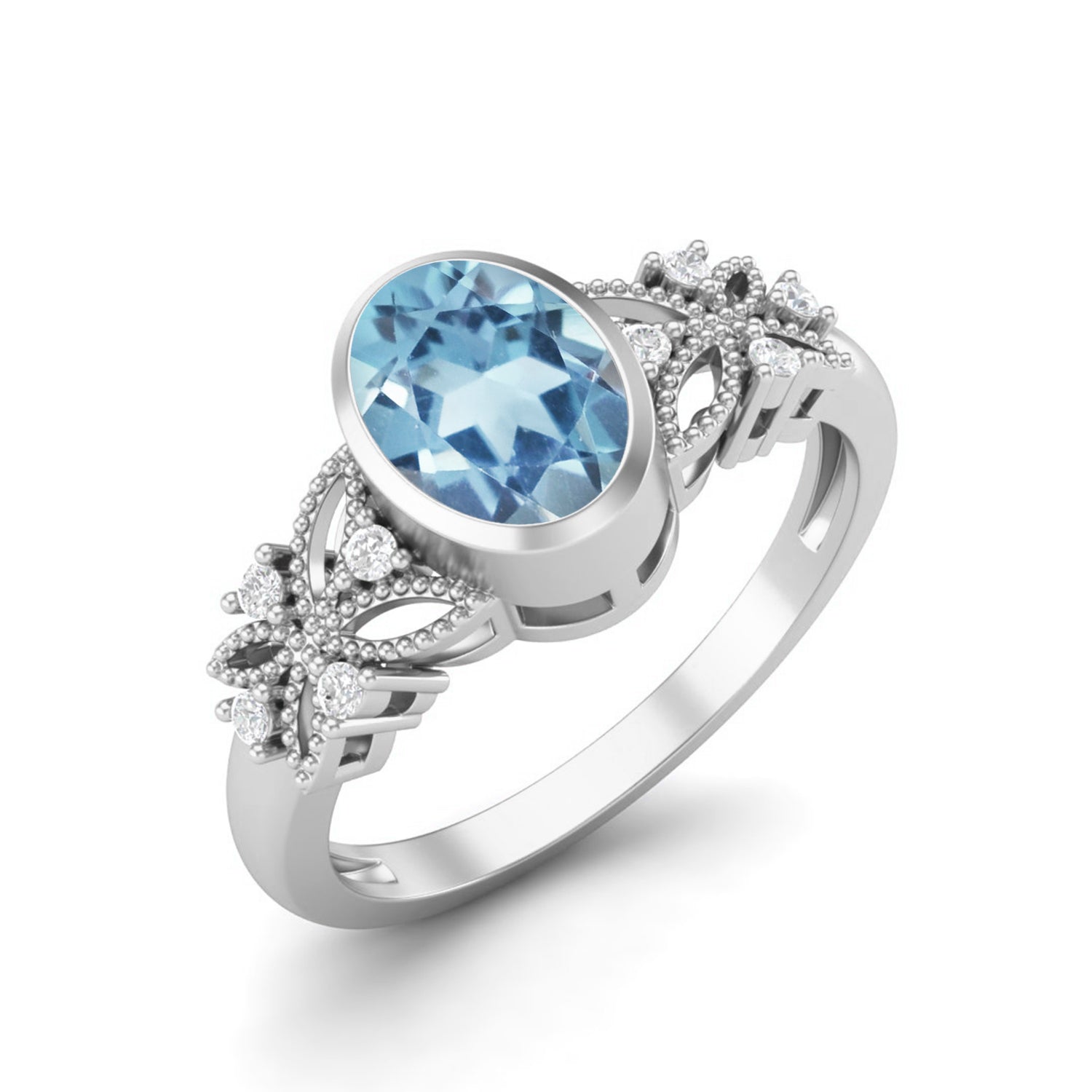 Anello di nozze solitario con topazio blu naturale, anello in argento sterling 925