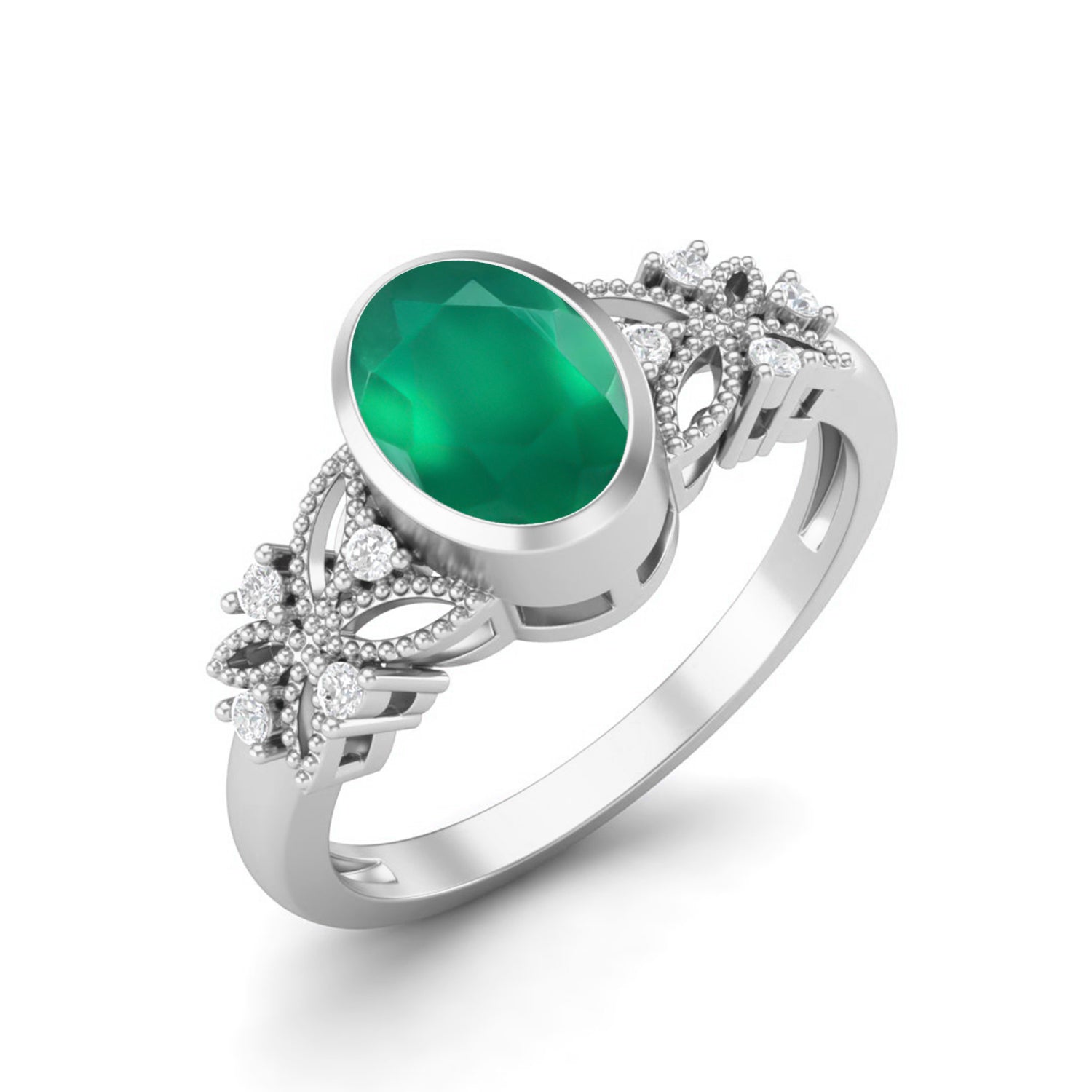 Anello nuziale in onice verde 7x5 mm, anello celtico in argento sterling 925 per lei