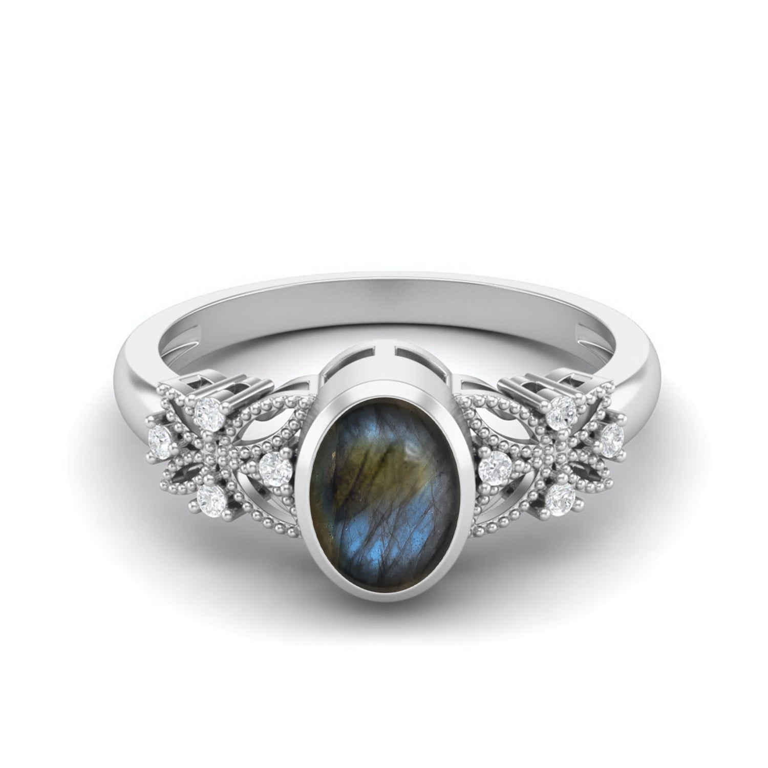 Anello solitario da sposa celtico in labradorite ovale da 7x5 mm