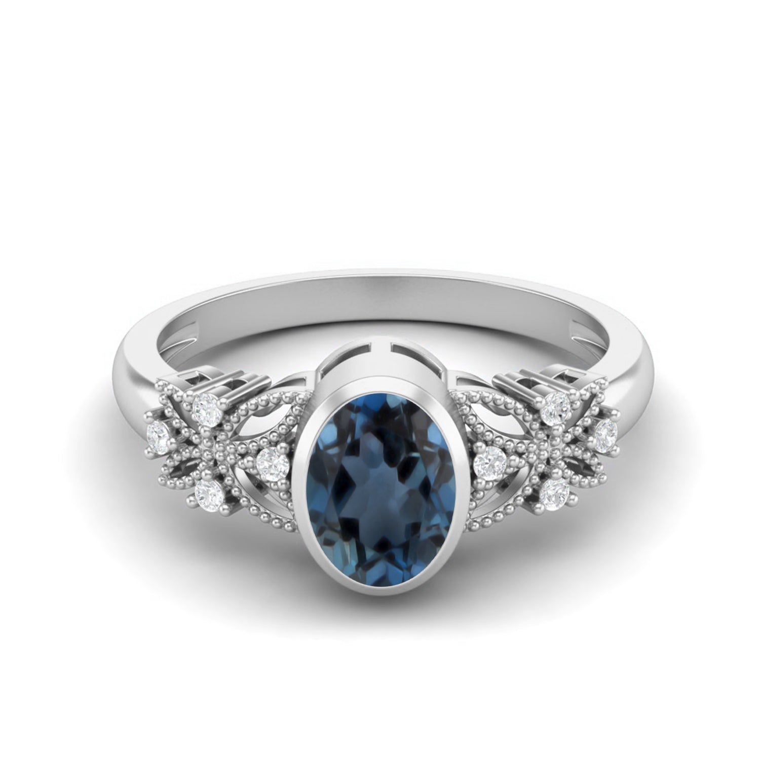 London Blue Topaz Vintage Floral Bridal Ring – Sterling Silver