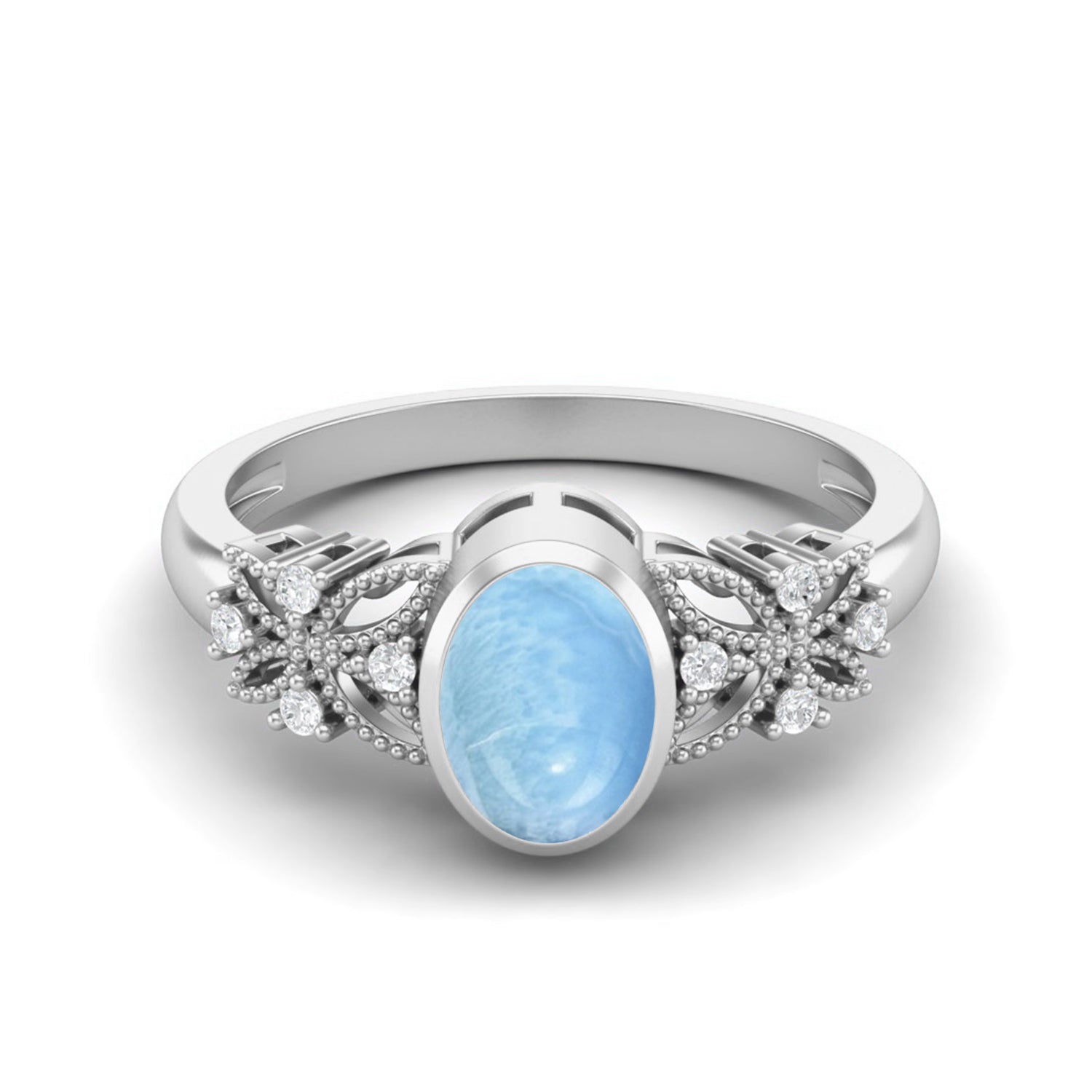 Anello solitario in argento sterling 925 con larimar, ovale, 7x5 mm, anello celtico per lei