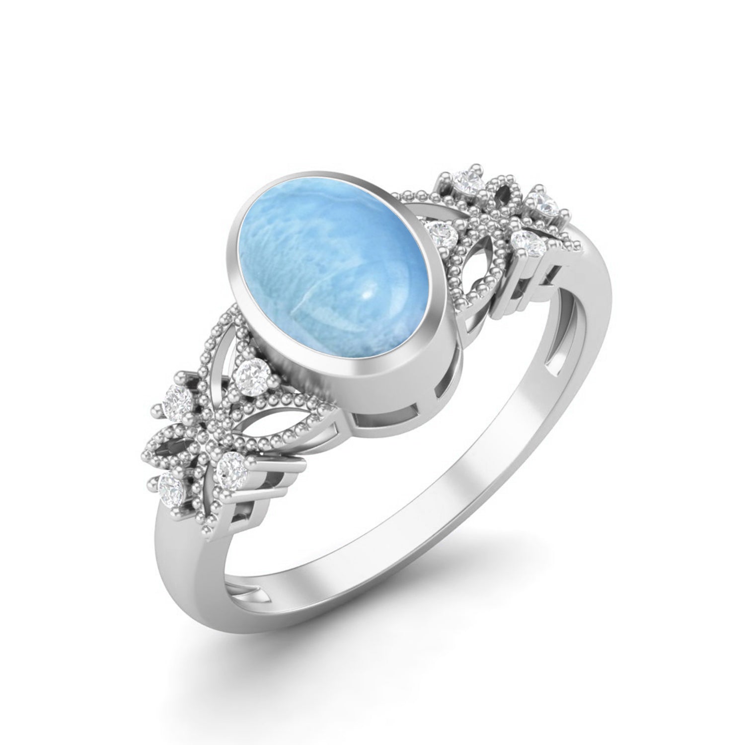 Anello solitario in argento sterling 925 con larimar, ovale, 7x5 mm, anello celtico per lei