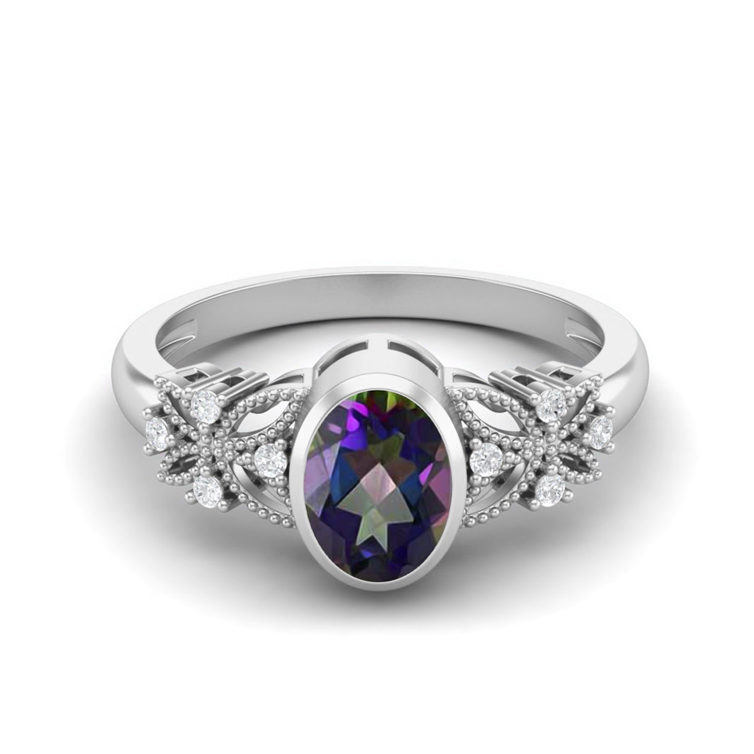 Anello solitario in argento sterling 925 con topazio mistico ovale da 7x5 mm