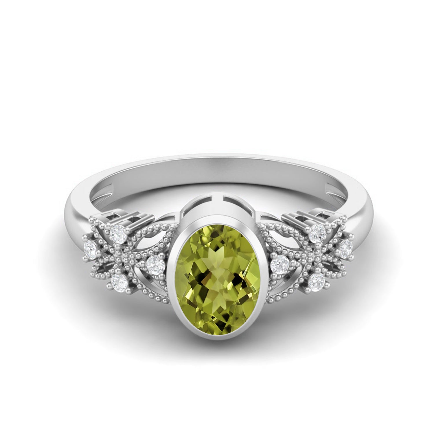Peridot Floral Accents Ring - Sterling Silver