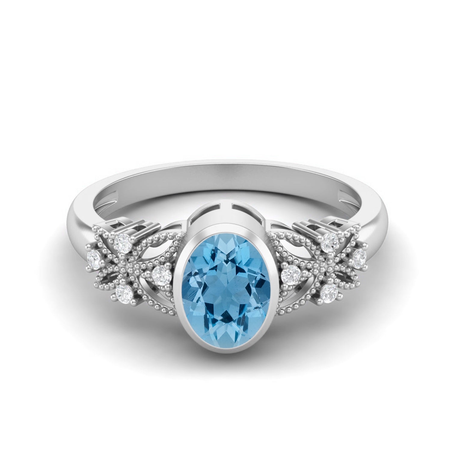 Anello con topazio azzurro cielo naturale, fede nuziale in argento sterling 925