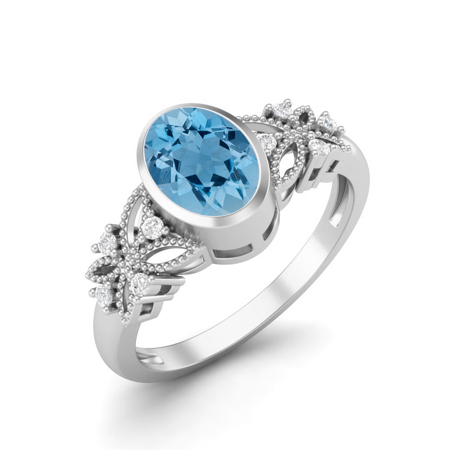 Anello con topazio azzurro cielo naturale, fede nuziale in argento sterling 925