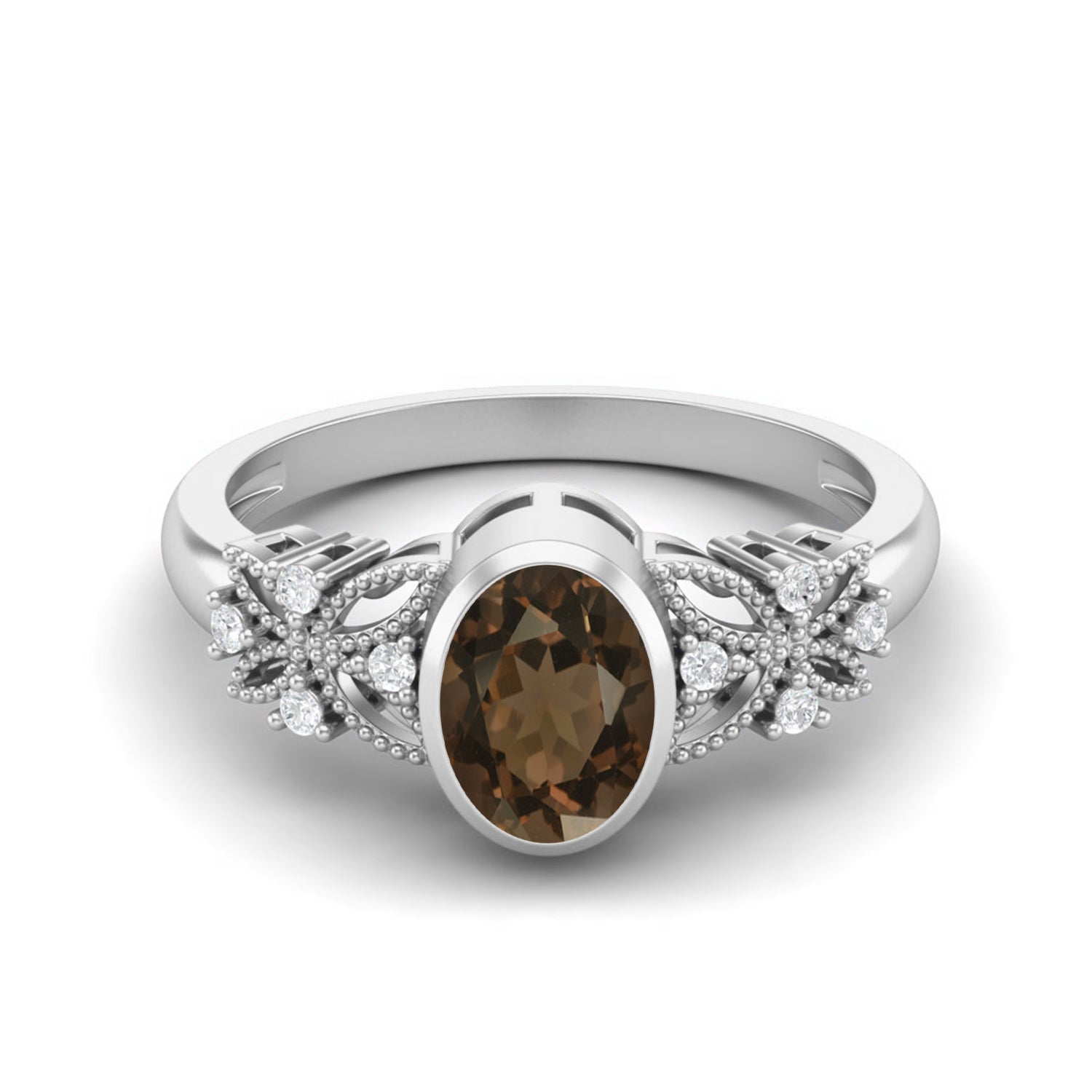 Anello in quarzo fumé 7x5 mm per lei, anello celtico, anello solitario unico