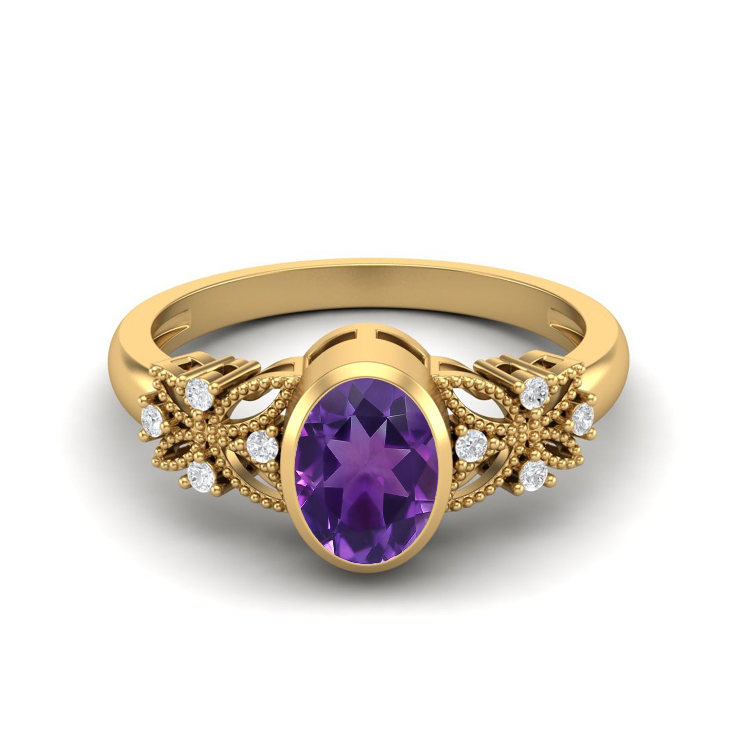 Amethyst Floral Accents Ring - Sterling Silver