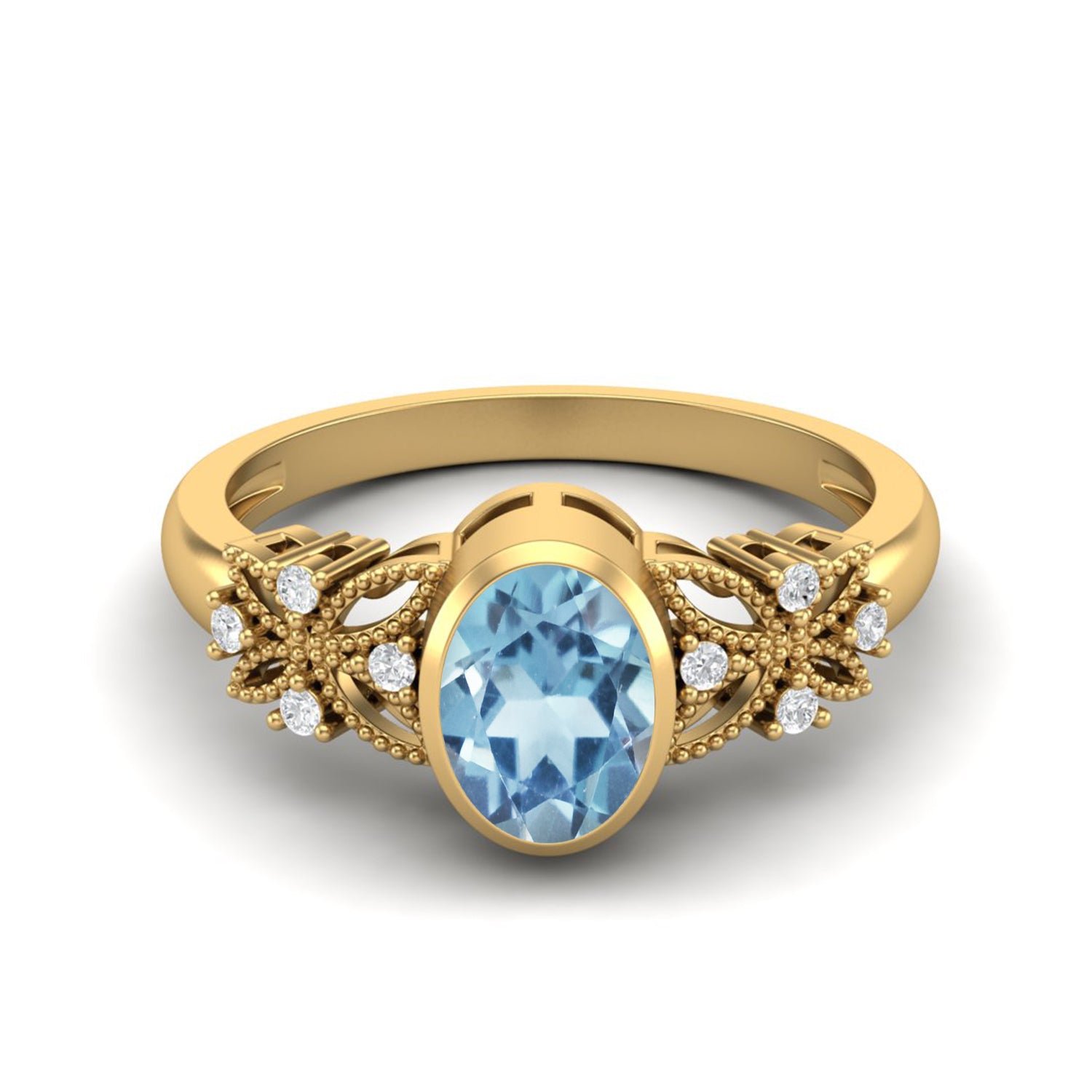 Blue Topaz Floral Accents Ring - Sterling Silver