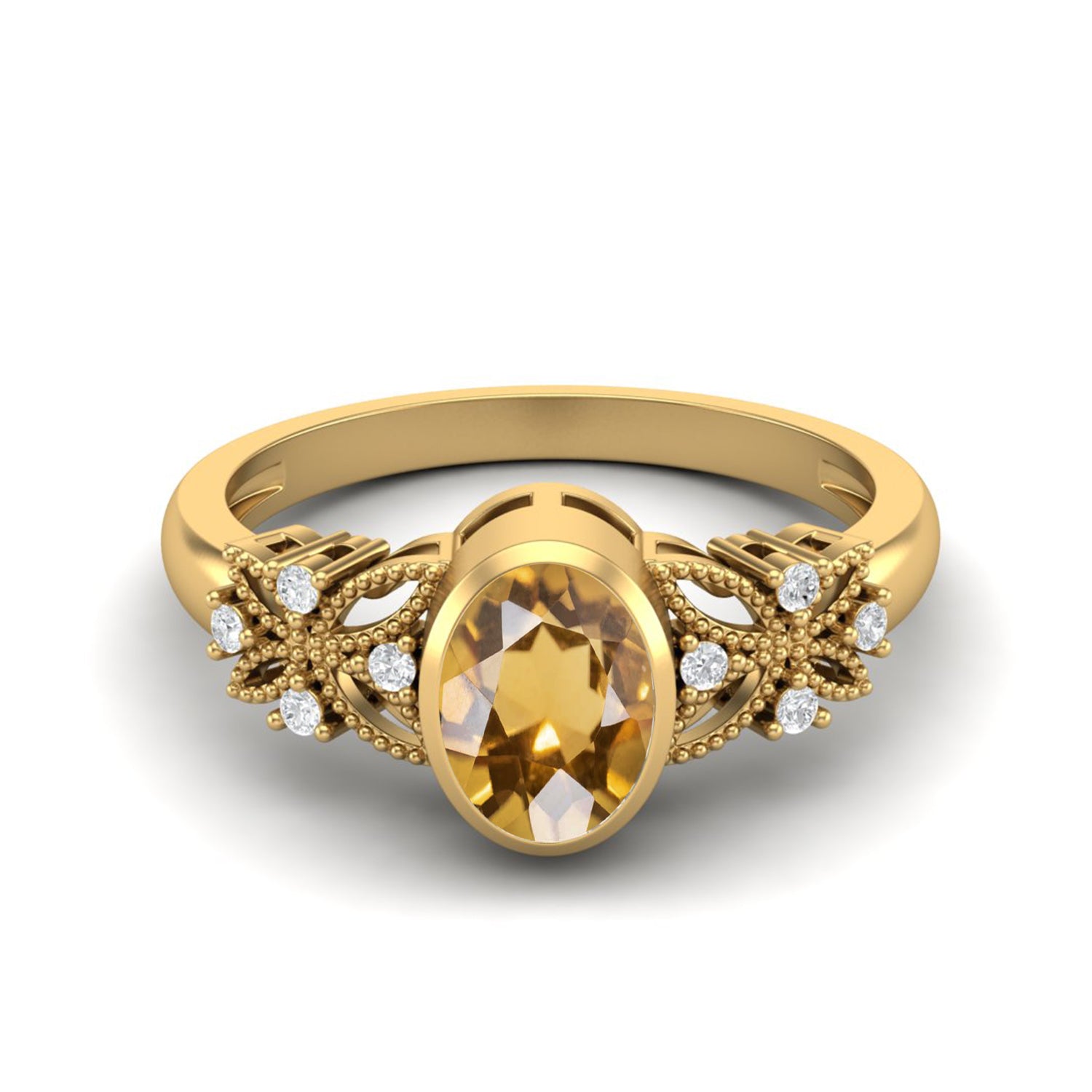 Citrine Floral Diamond Accents Ring – Sterling Silver