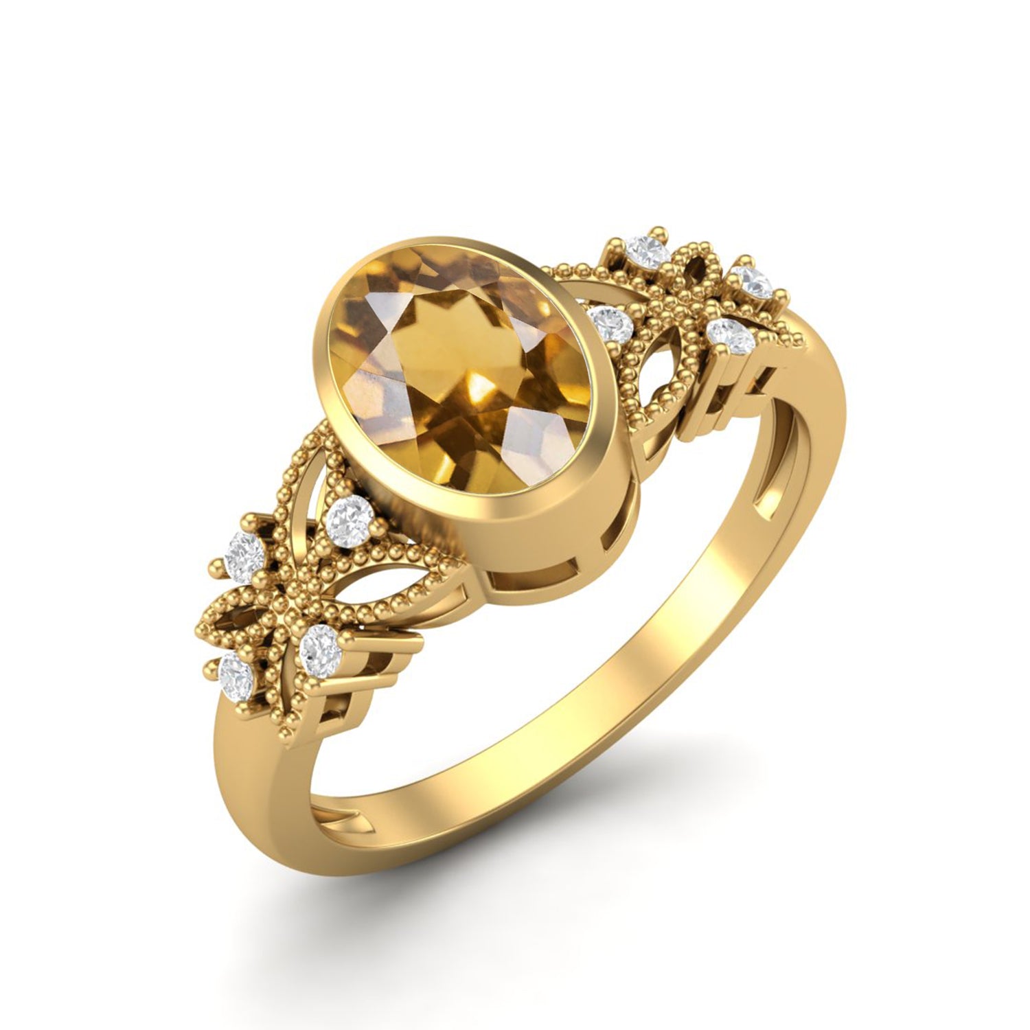 Citrine Floral Diamond Accents Ring – Sterling Silver