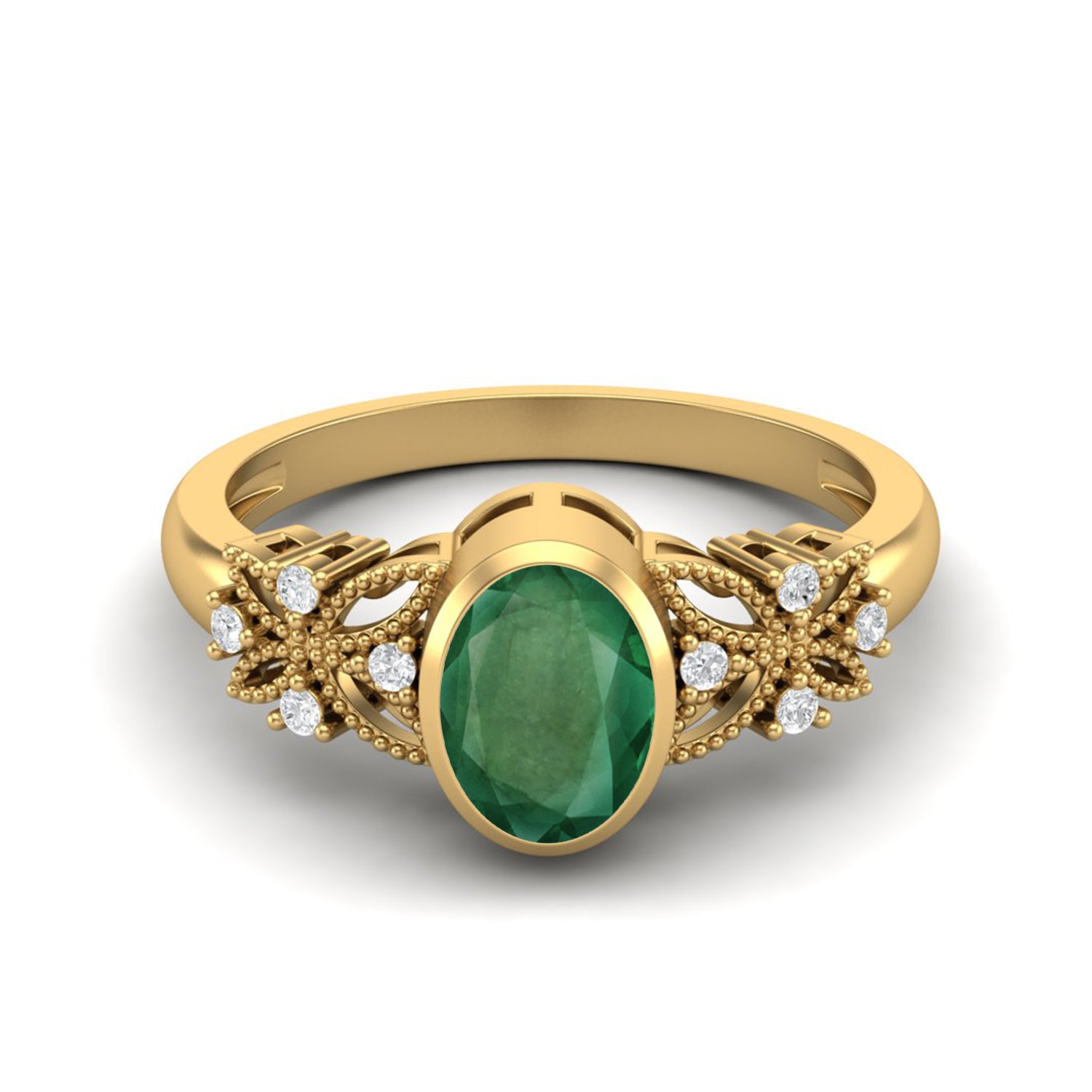 Emerald Floral Diamond Accents Ring – Sterling Silver