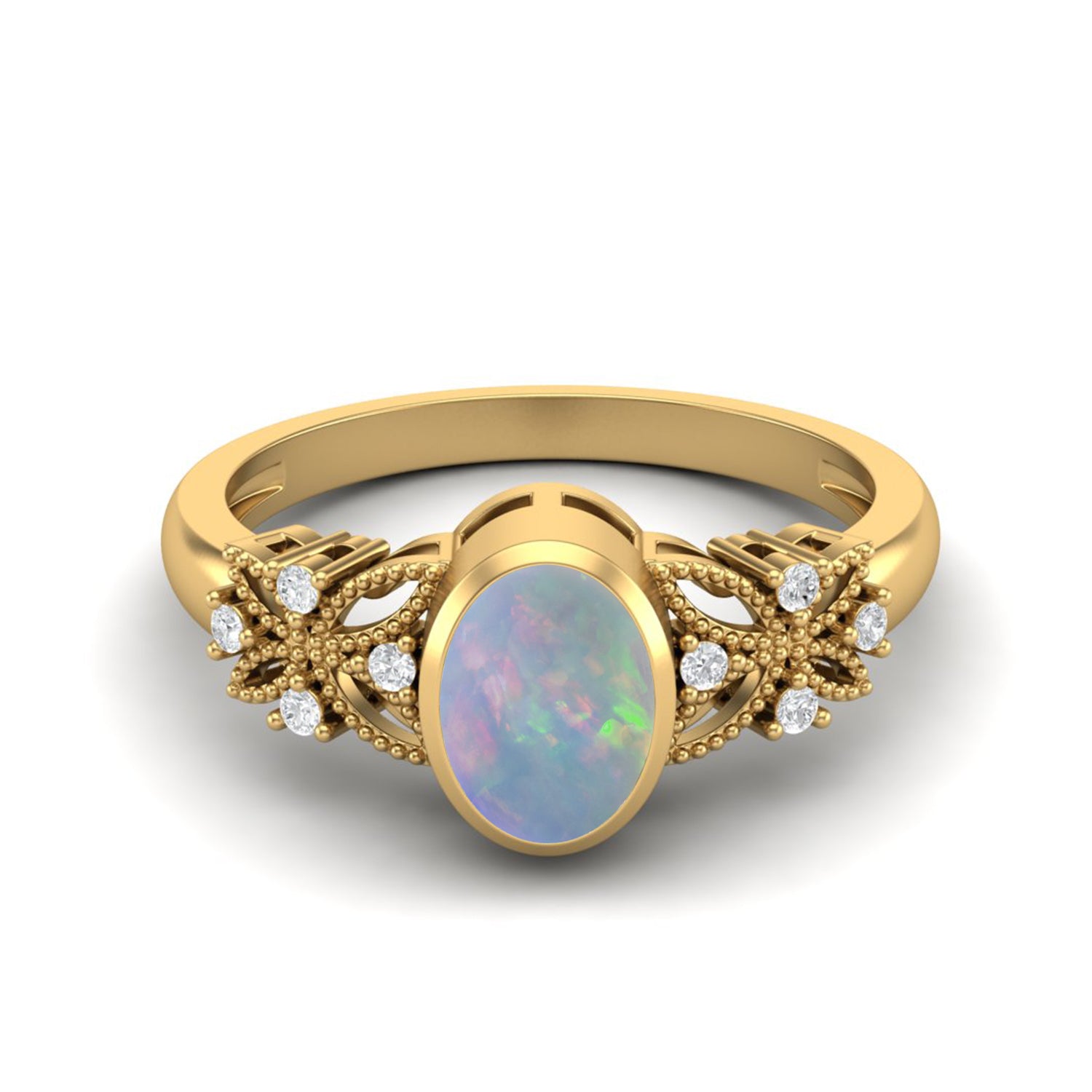 Opal Floral Accents Ring - Sterling Silver
