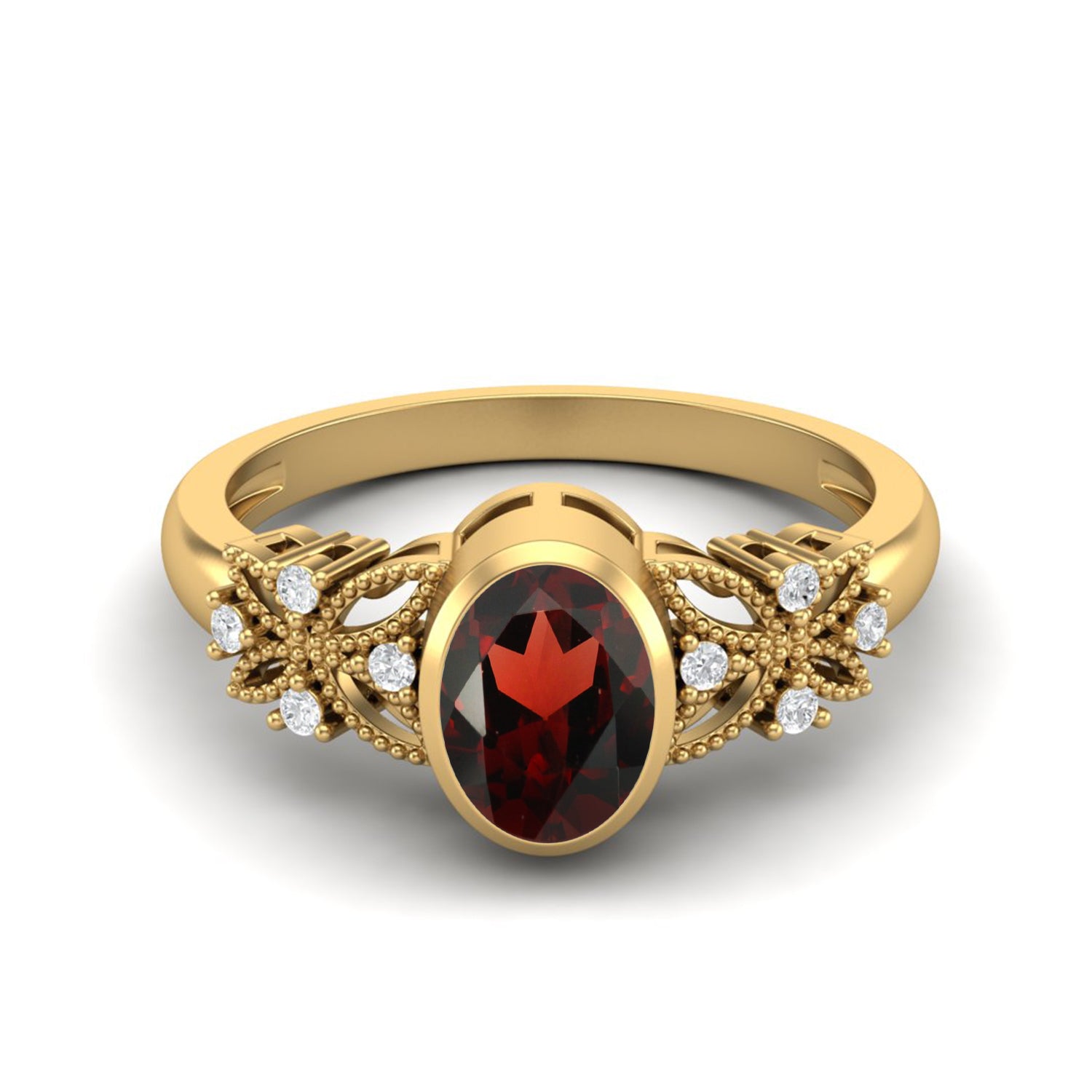 Garnet White Accents Vine Inspired Ring – Sterling Silver