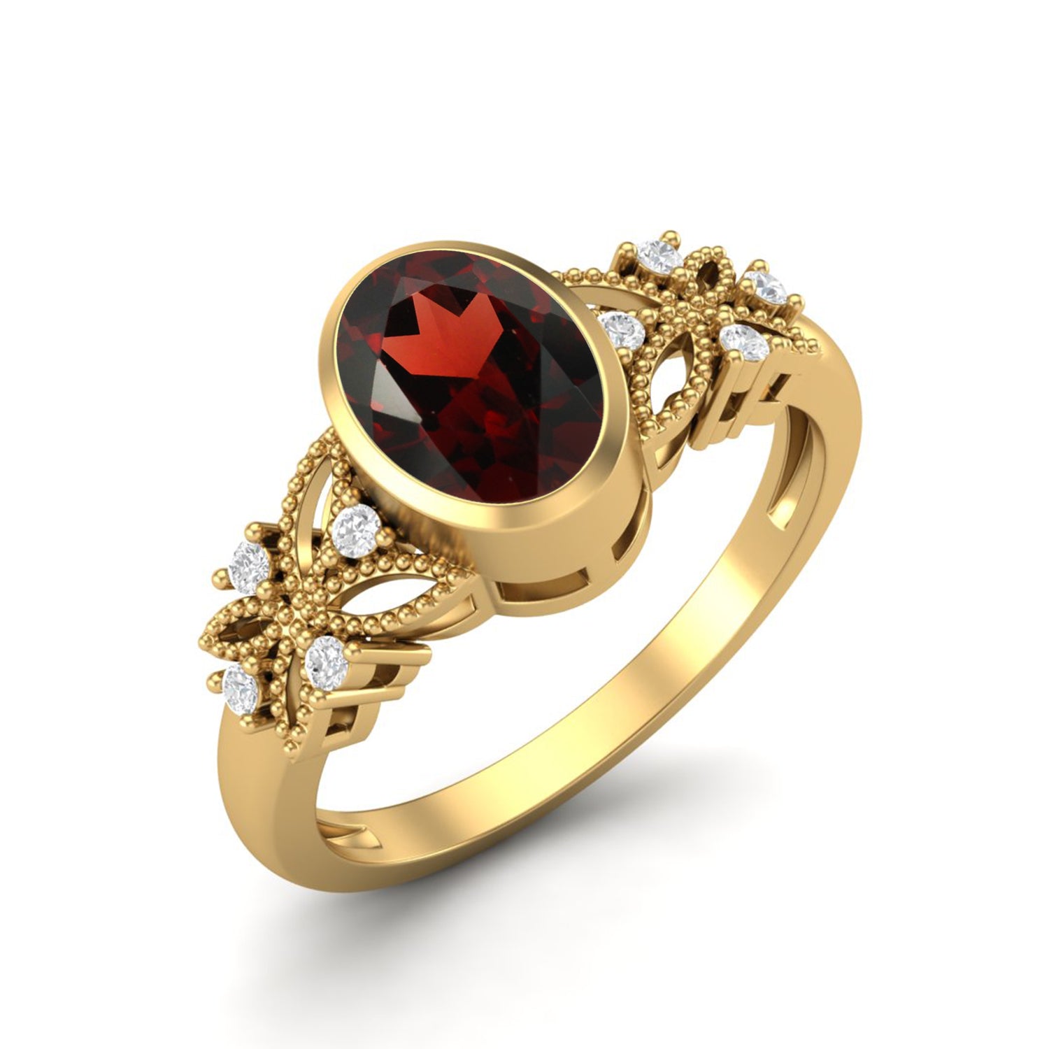 Garnet White Accents Vine Inspired Ring – Sterling Silver