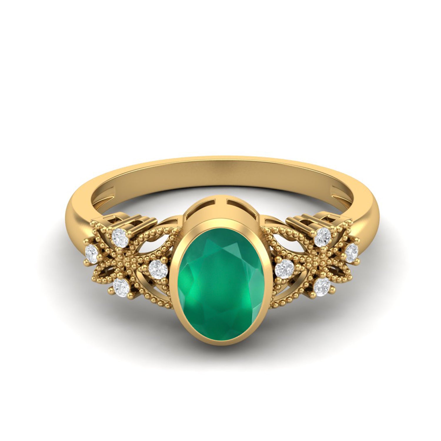 Green Onyx Floral Accents Ring - Sterling Silver