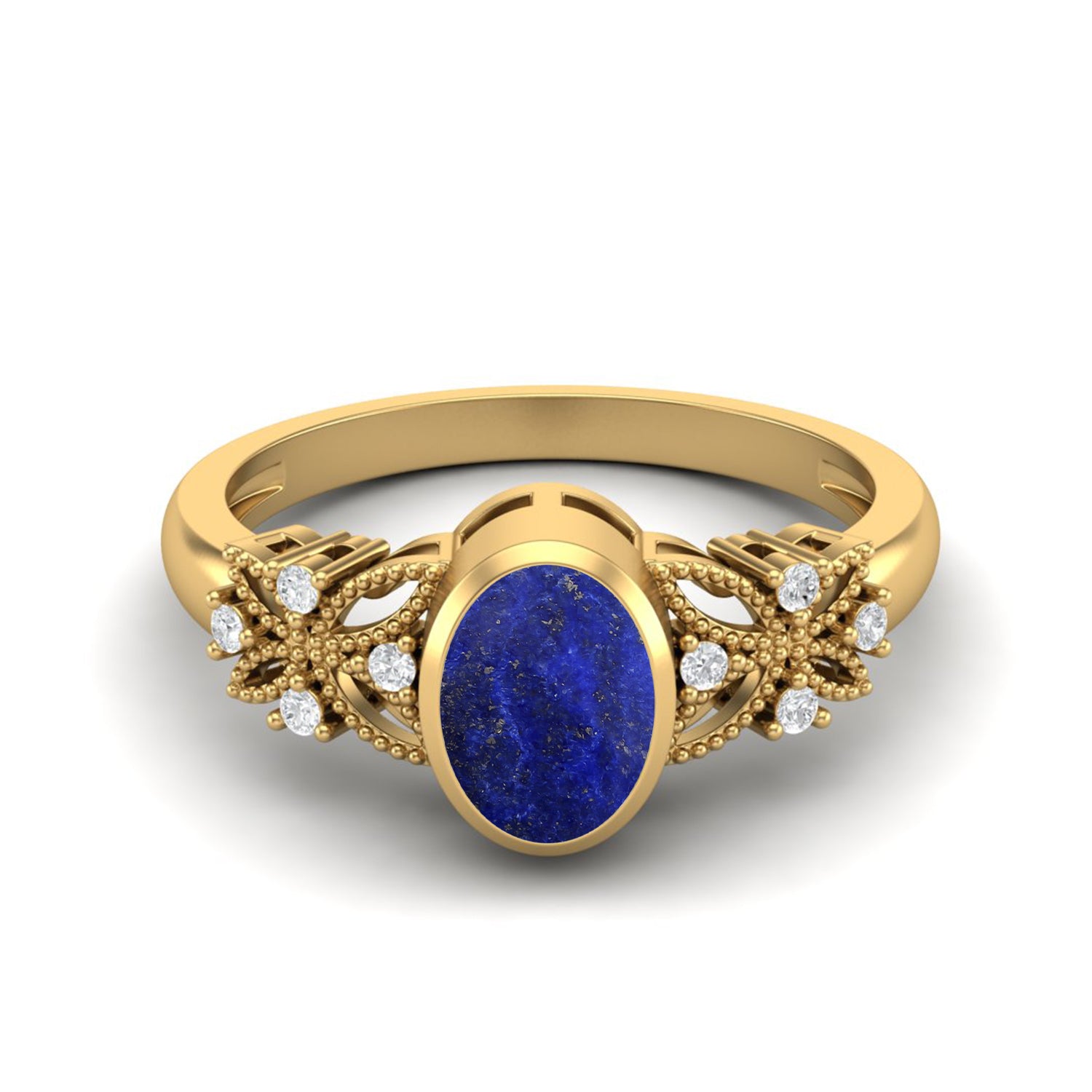 Lapis Lazuli Floral Accents Ring - Sterling Silver