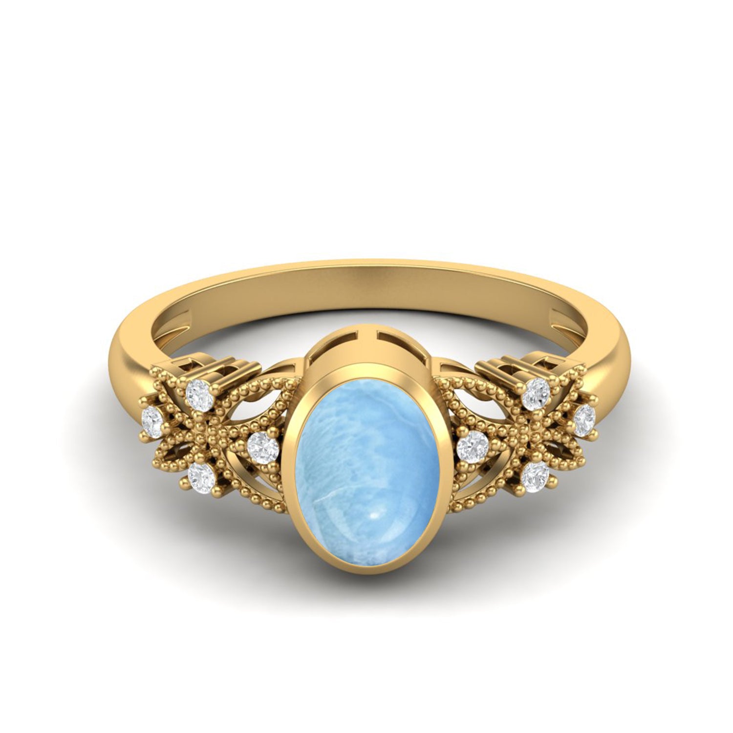 Larimar Floral Accents Ring - Sterling Silver