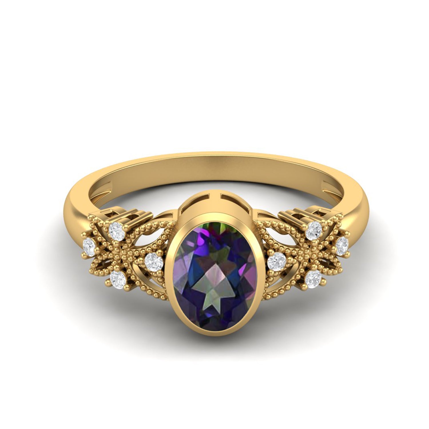 Mystic Topaz Floral Accents Ring - Sterling Silver