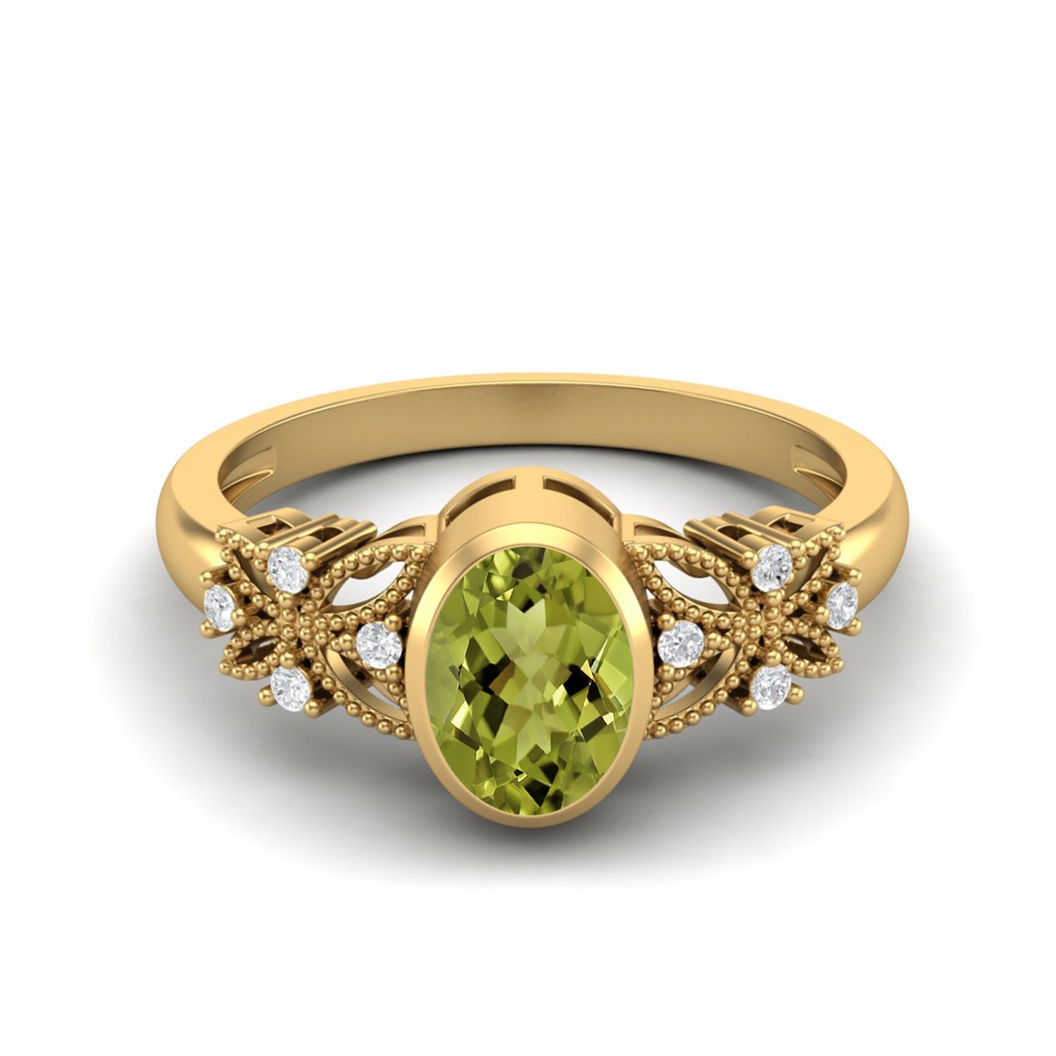 Peridot Floral Accents Ring - Sterling Silver