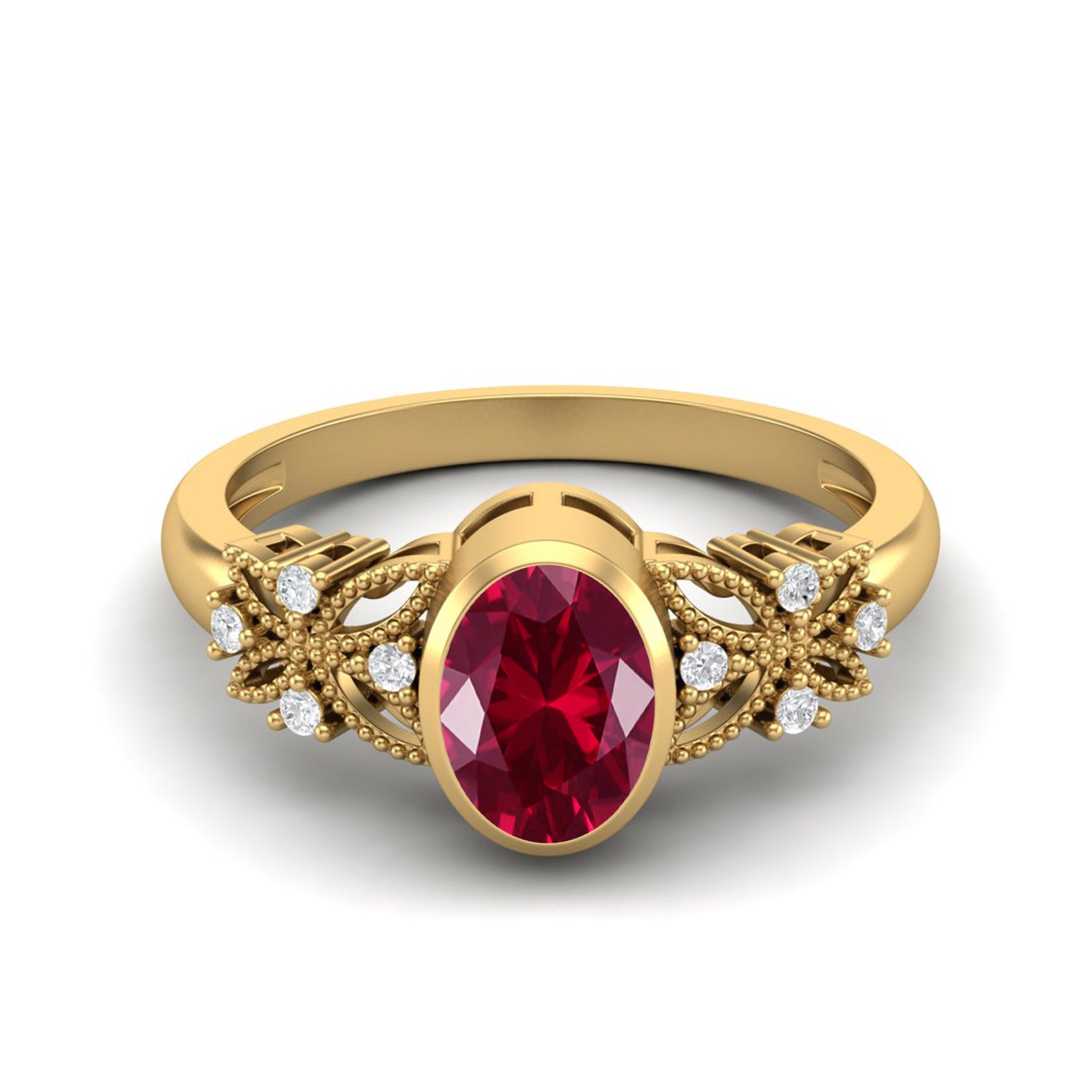 Ruby Floral Diamond Accents Ring - Sterling Silver