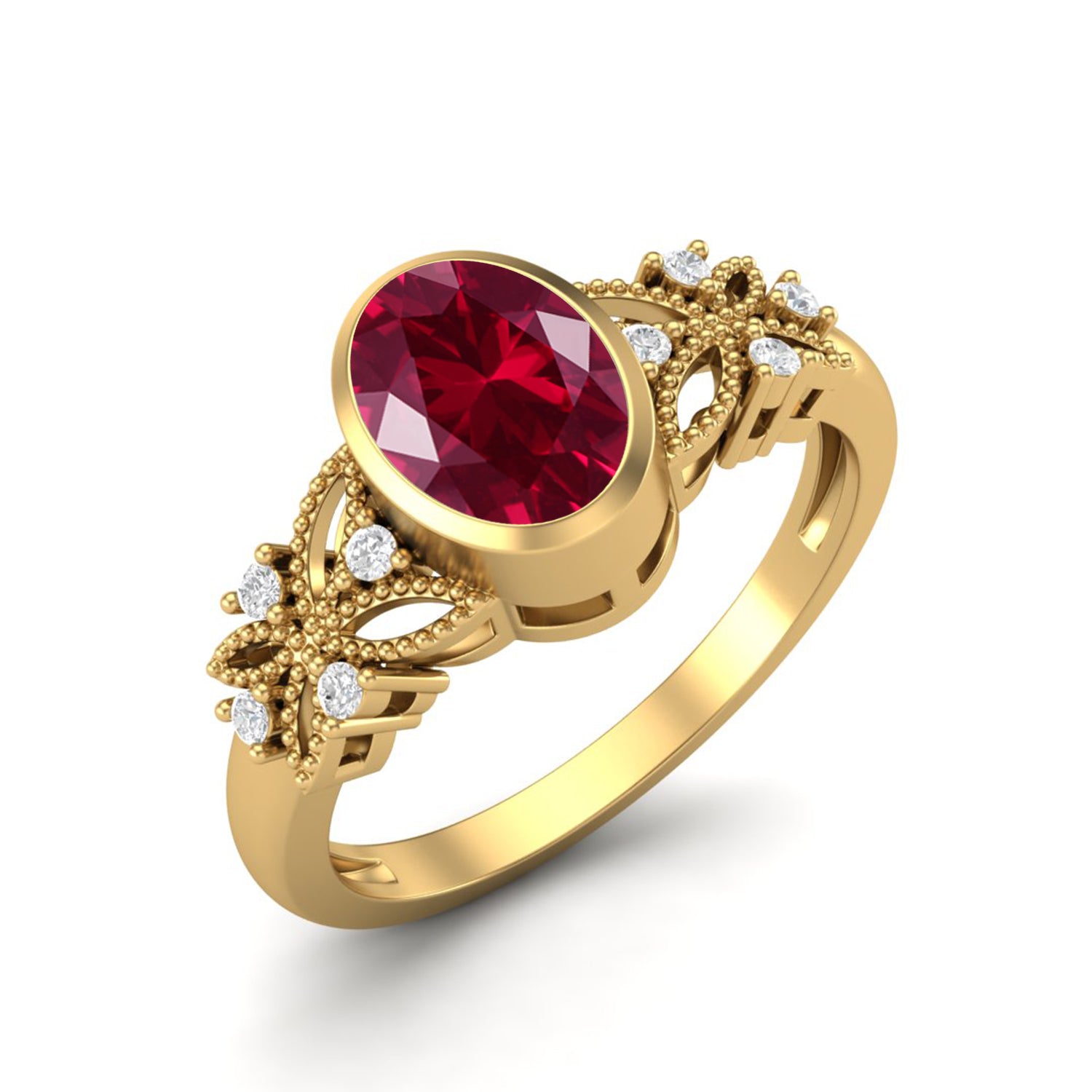 Ruby Floral Diamond Accents Ring - Sterling Silver