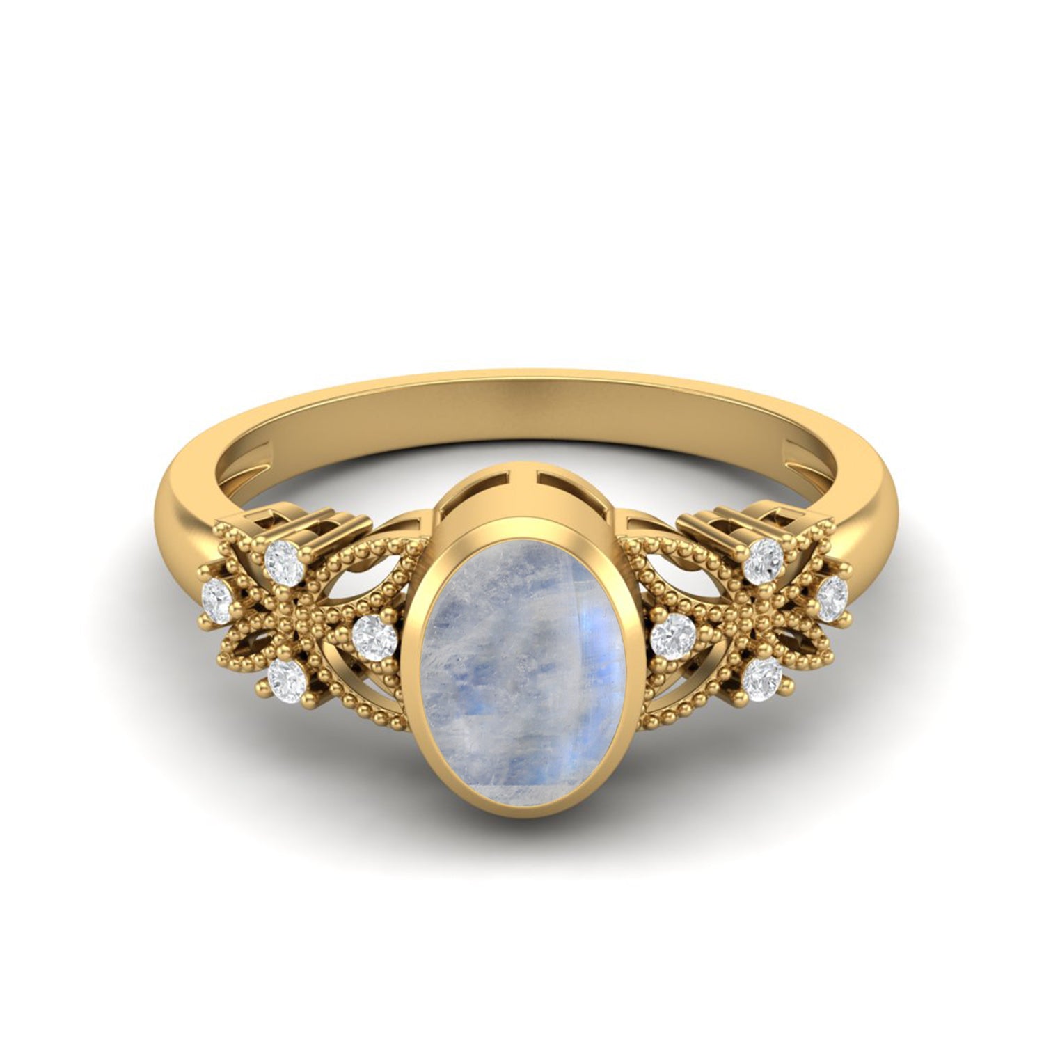 Moonstone Floral Accents Ring - Sterling Silver